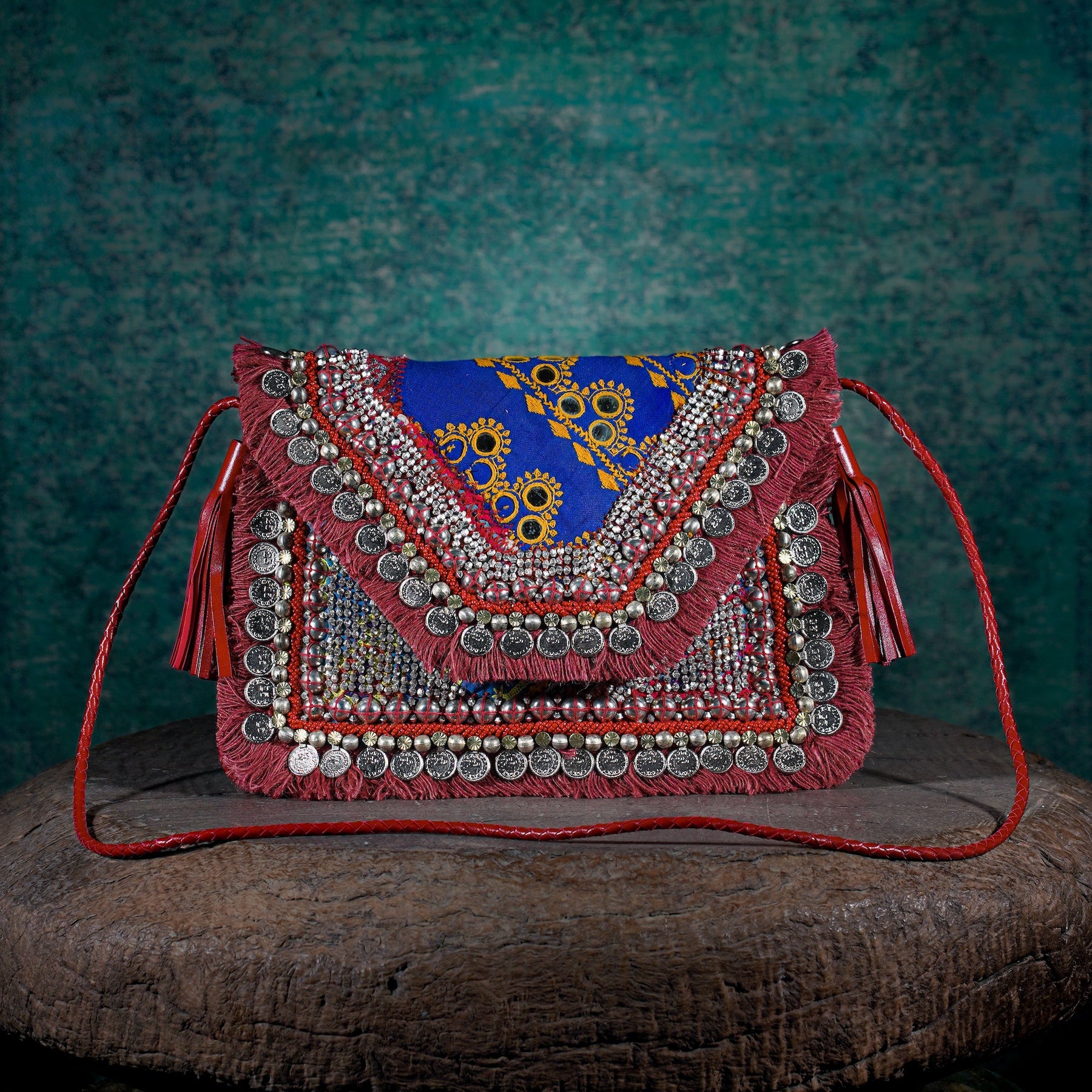 Burgundy Banjara Clutch 011