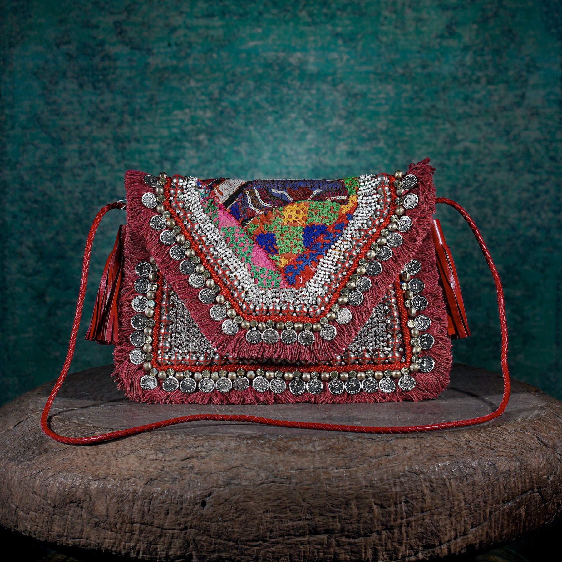 Burgundy Banjara Clutch 012