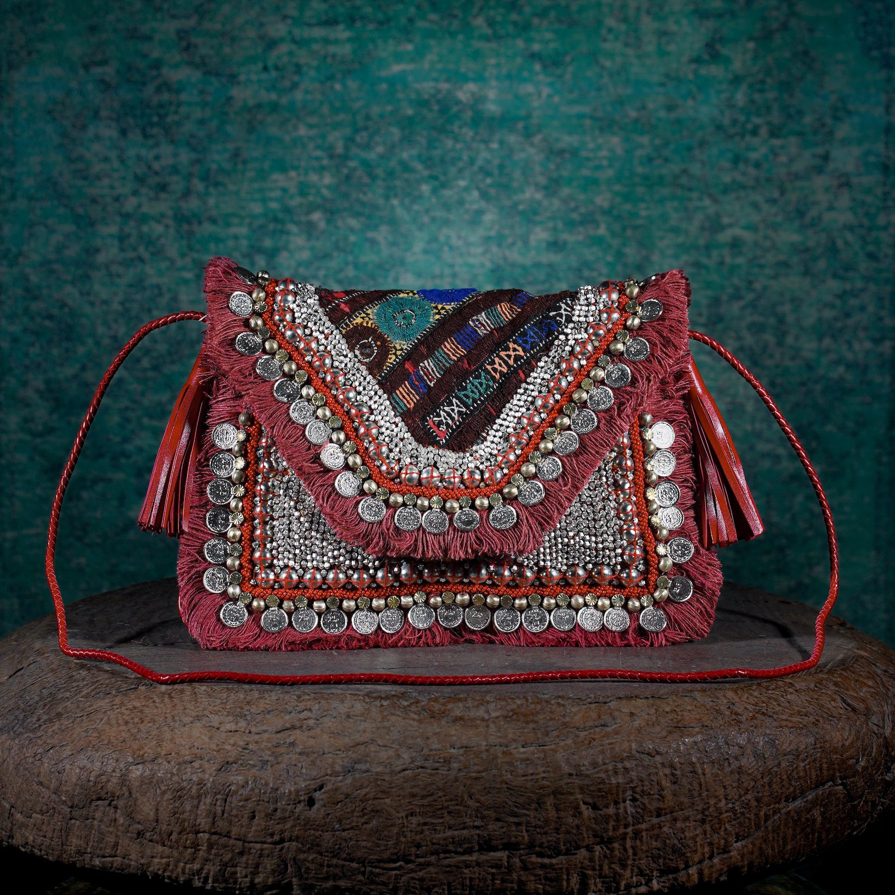 Burgundy Banjara Clutch 014