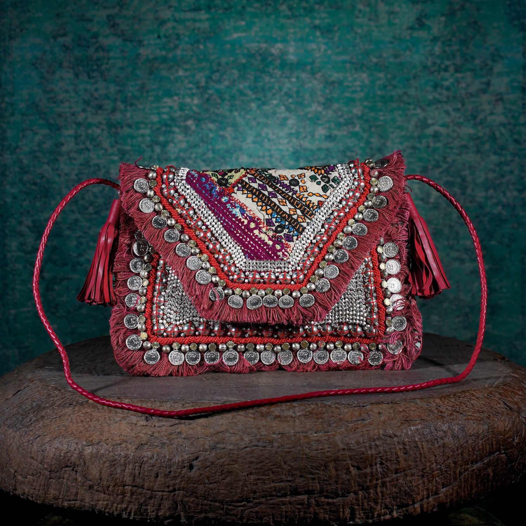 Burgundy Banjara Clutch 015