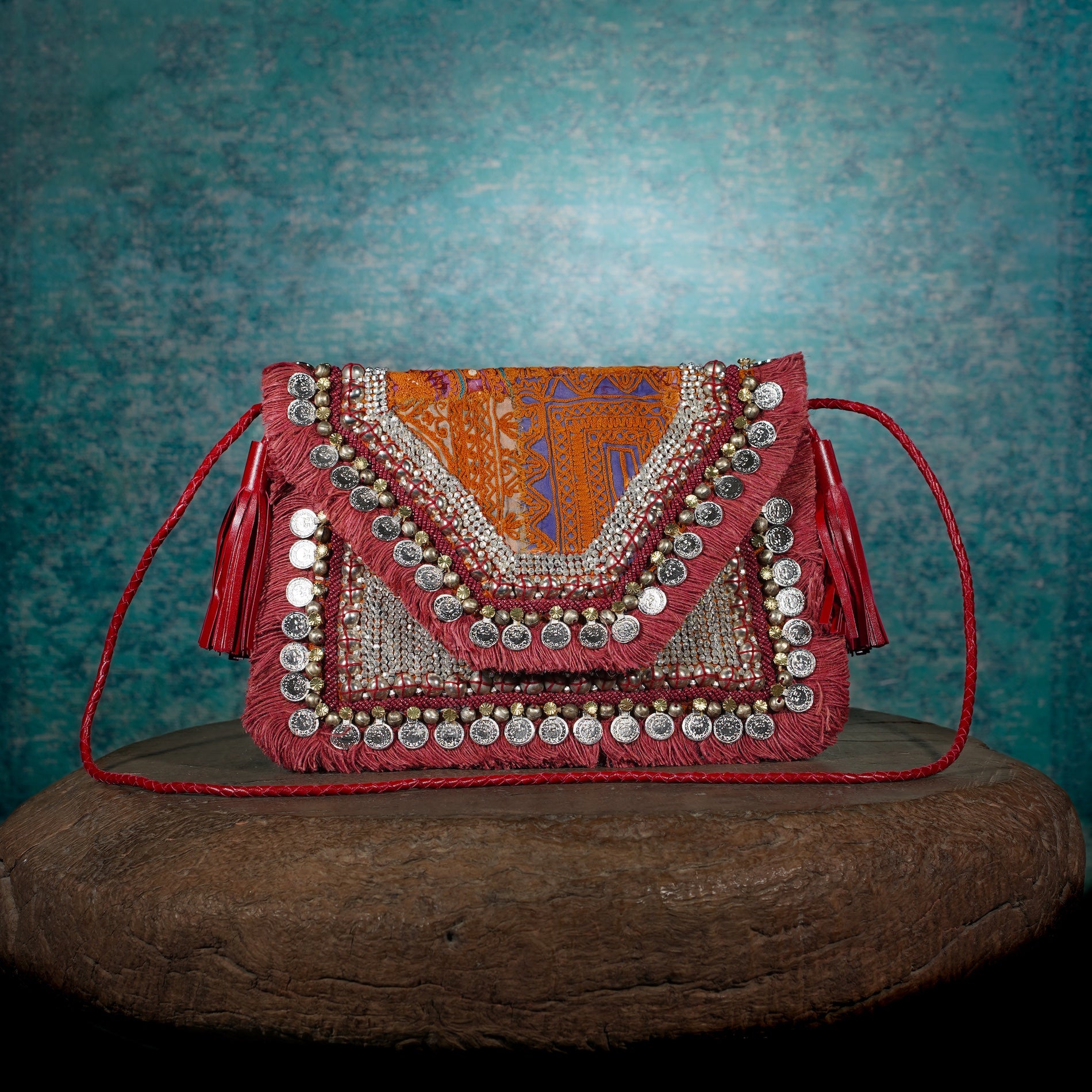 Burgundy Banjara Clutch 028