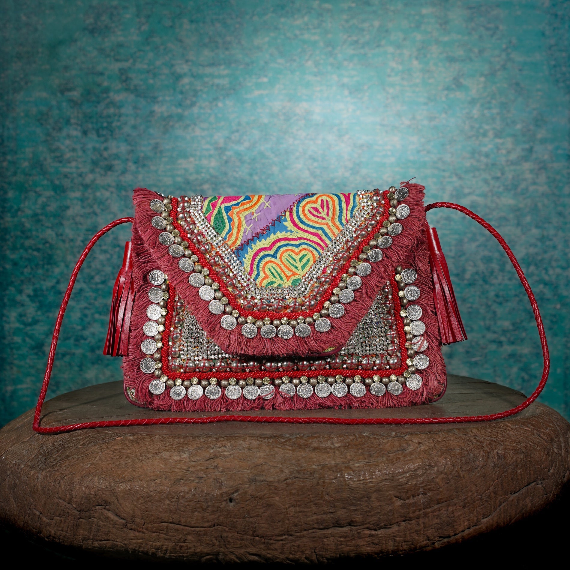Burgundy Banjara Clutch 030