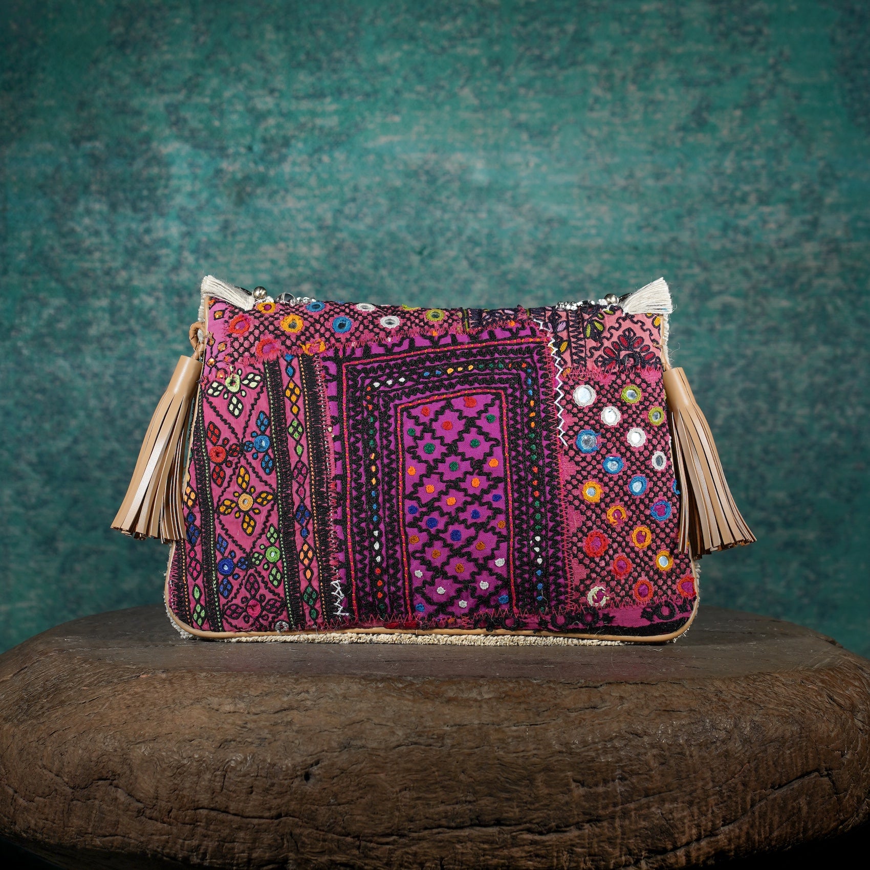 Off White-Tan Banjara Clutch 006