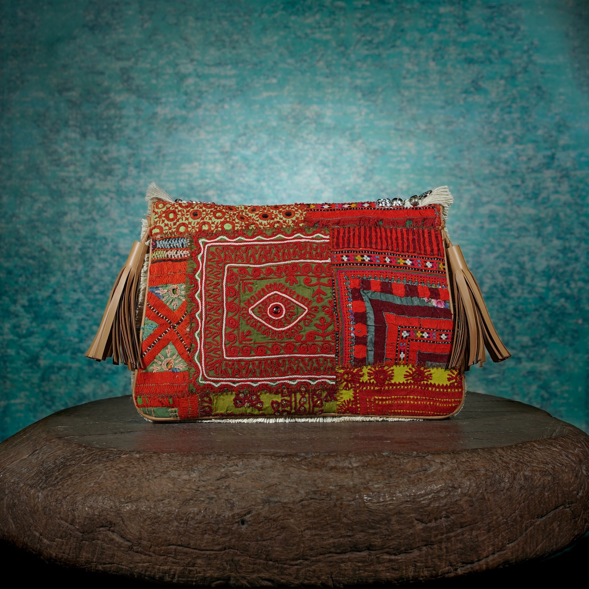 Off White-Tan Banjara Clutch 017