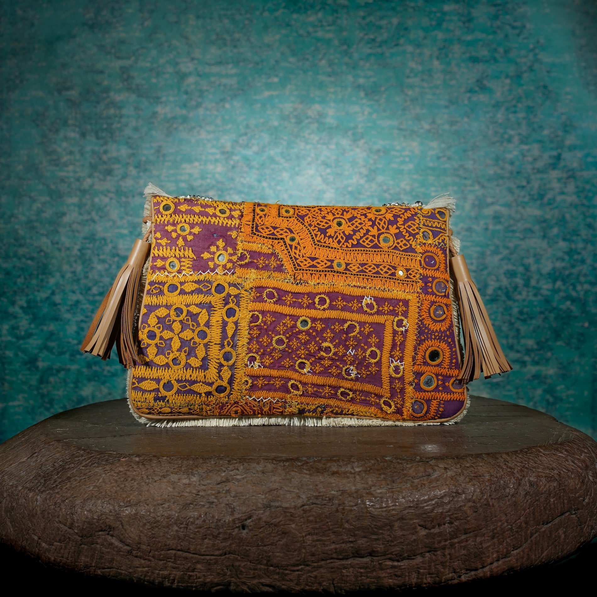 Off White-Tan Banjara Clutch 020