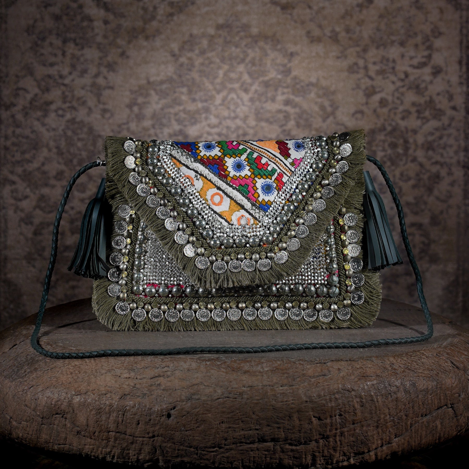 Olive Green Banjara Clutch 005