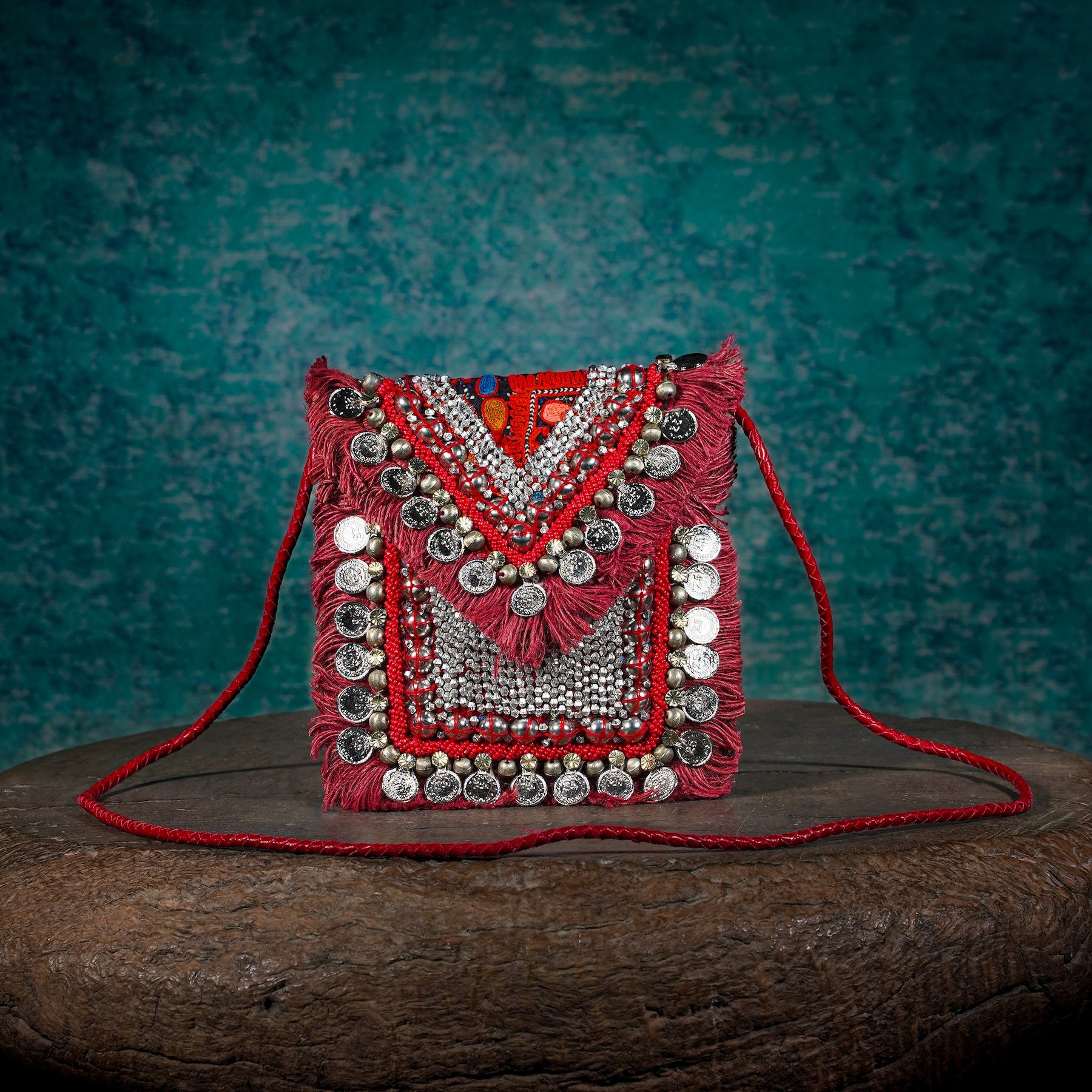 Burgundy Banjara Minion Clutch 015