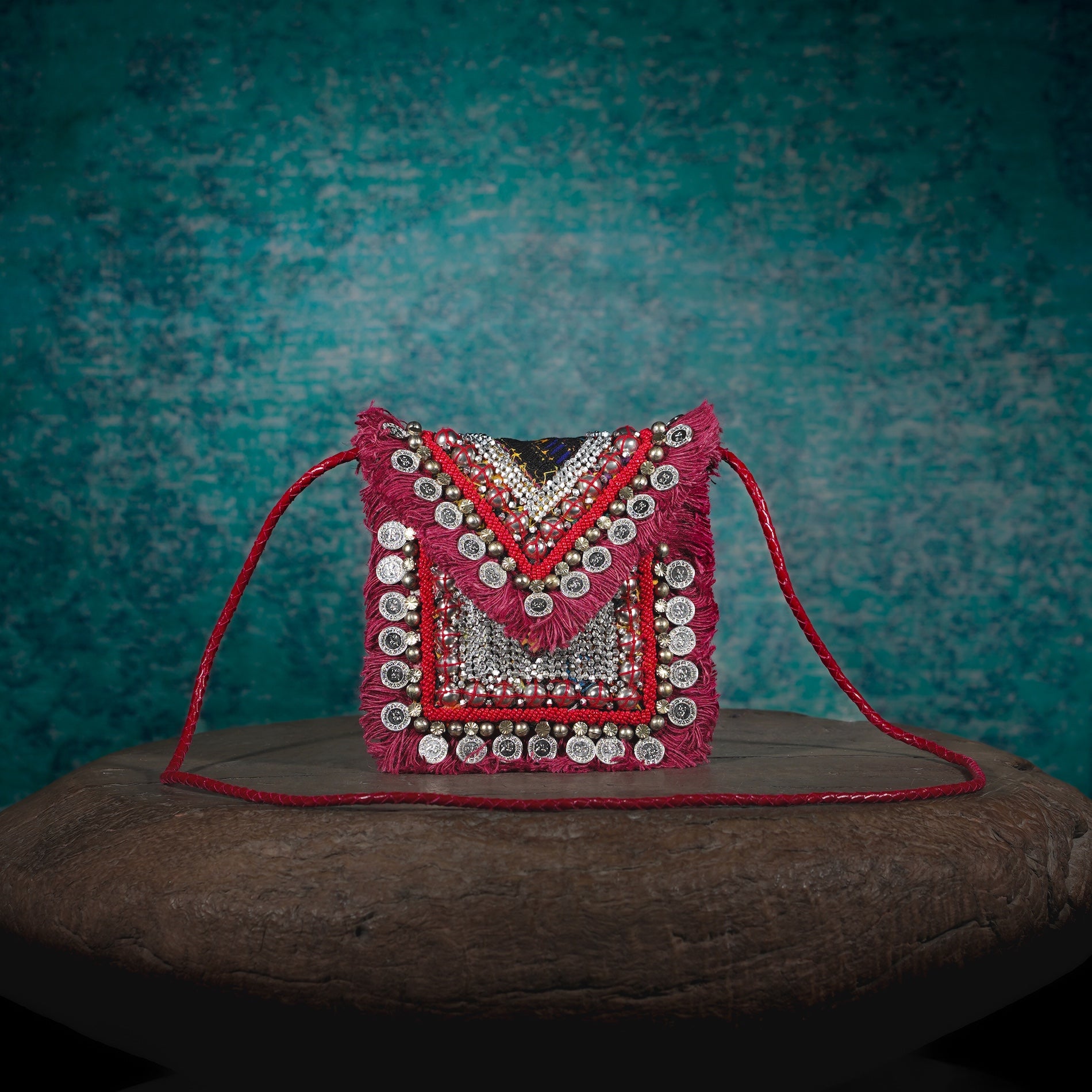 Burgundy Banjara Minion Clutch 020
