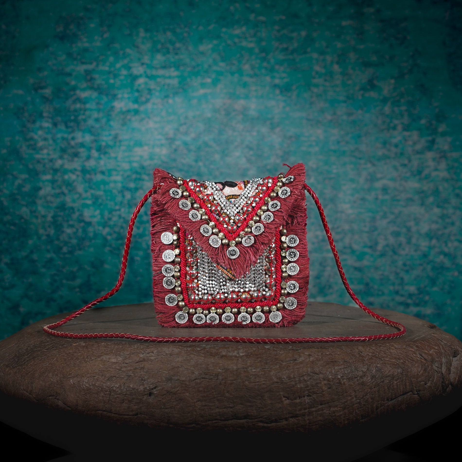 Burgundy Banjara Minion Clutch 024