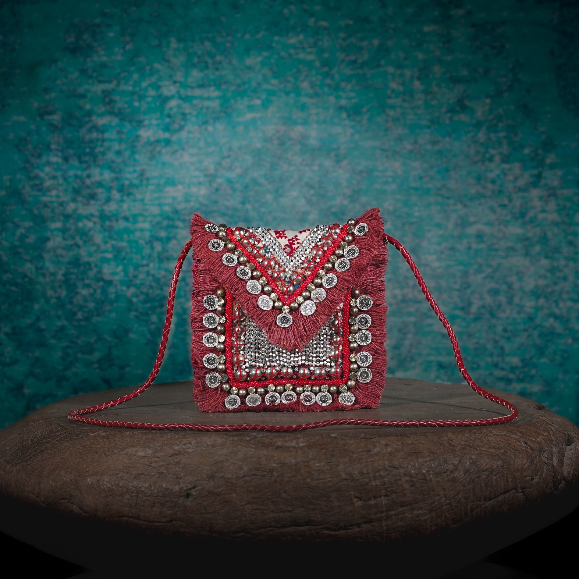 Burgundy Banjara Minion Clutch 025