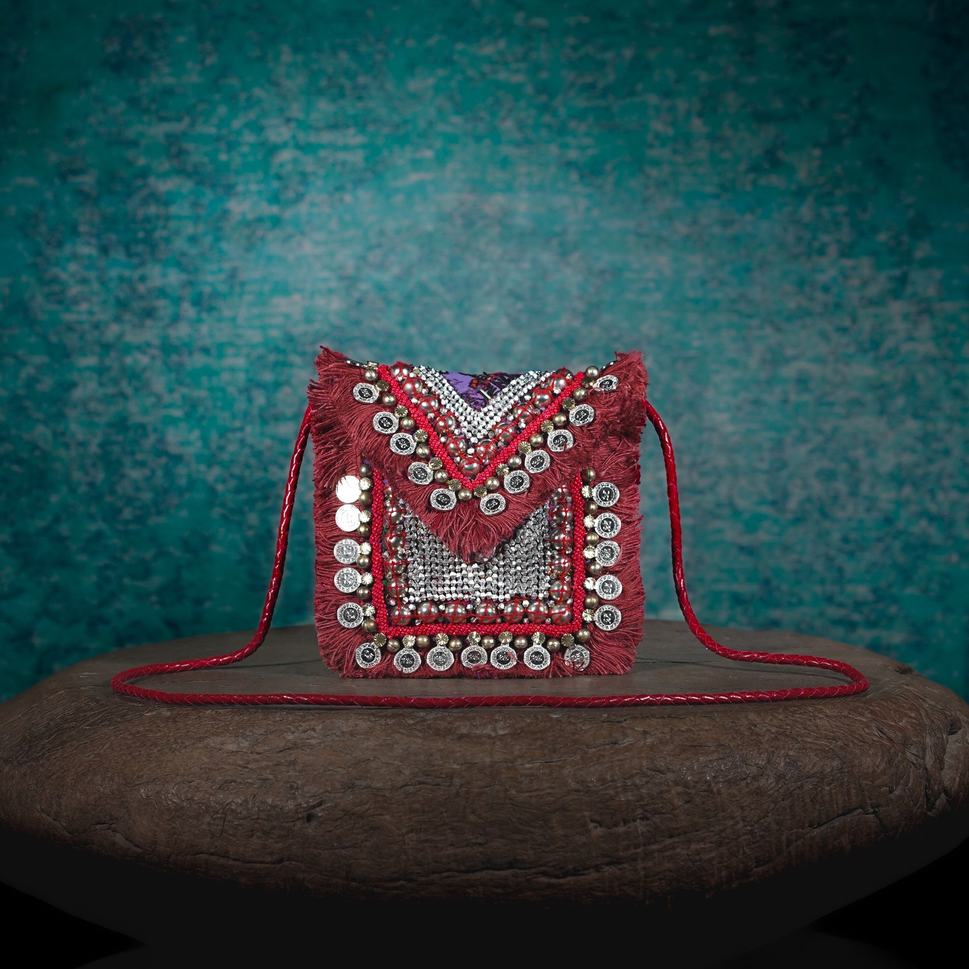 Burgundy Banjara Minion Clutch 026