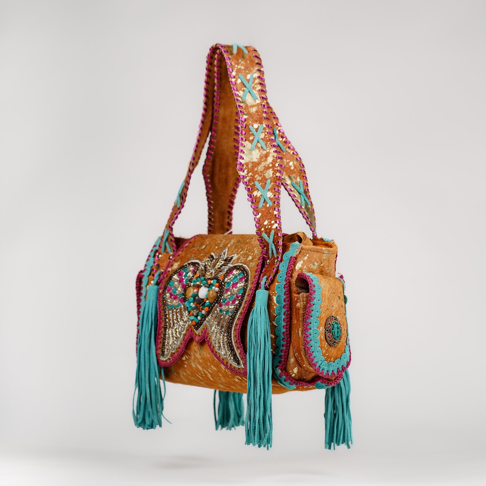 Beige Butterfly Shoulder Bag