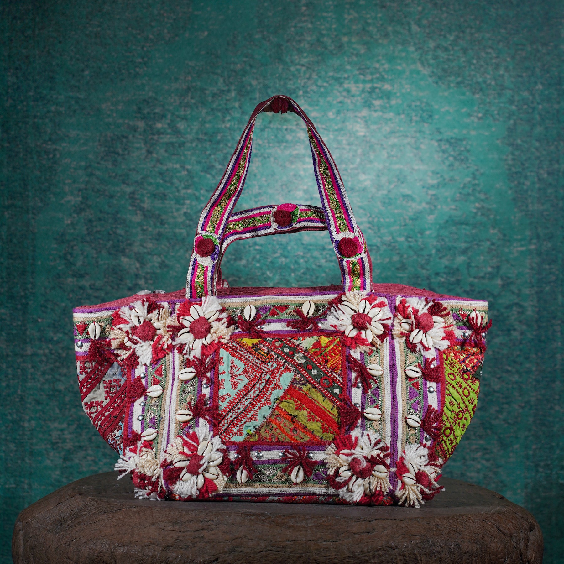 Burgundy Cowrie Shell Tote 005