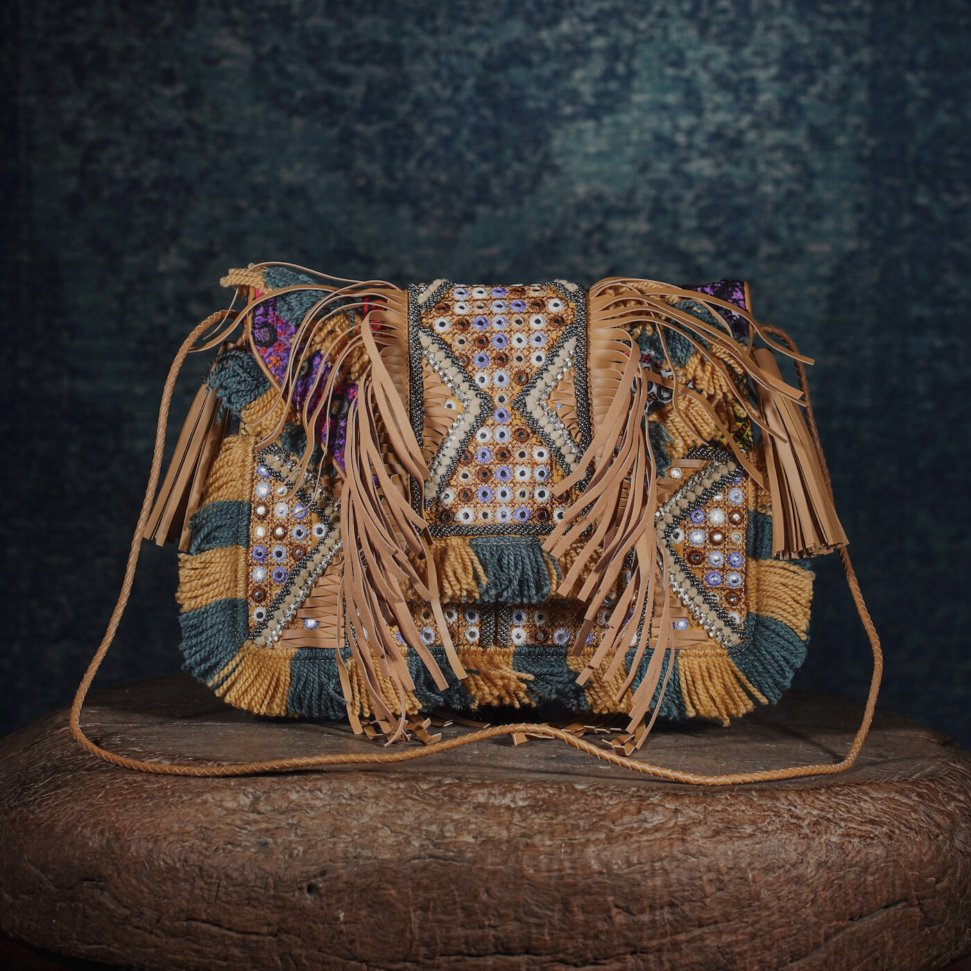 Beige Fringe Clutch 001