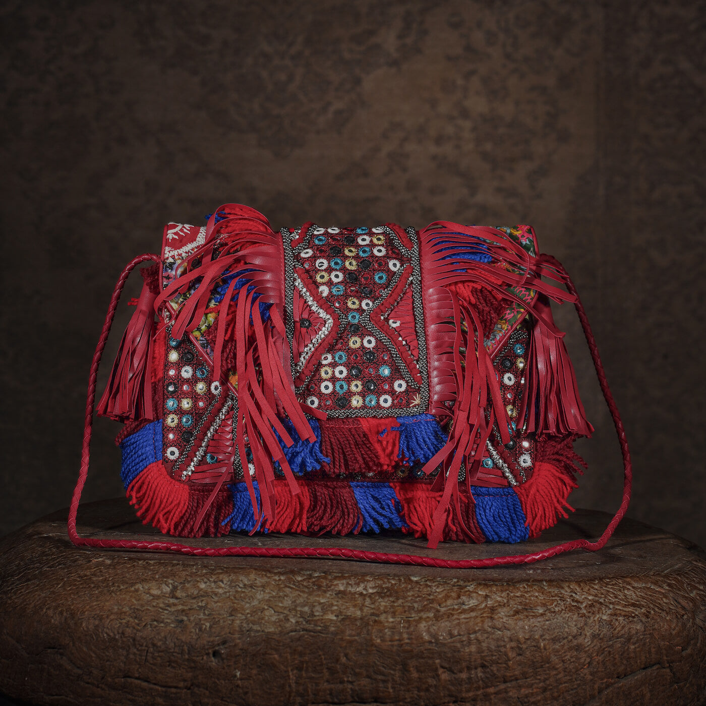 Burgundy Fringe Clutch 003