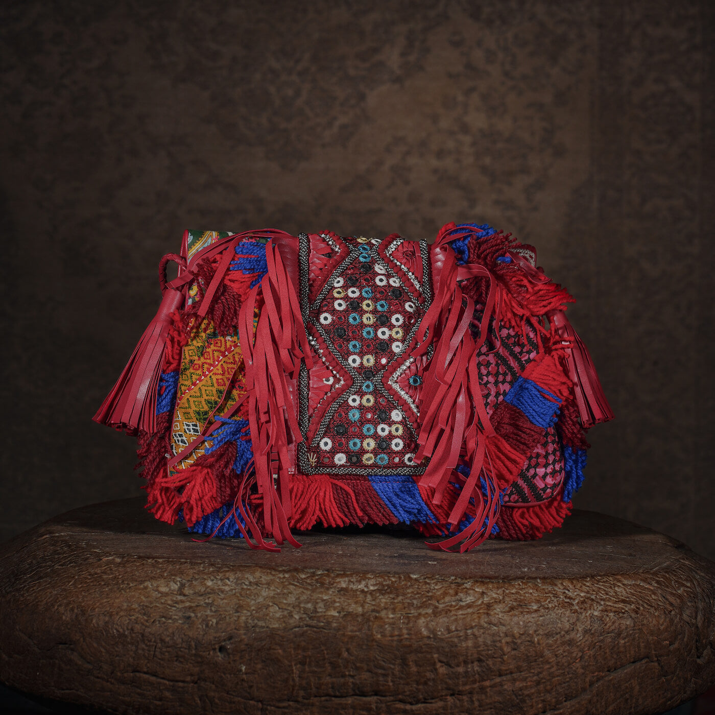 Burgundy Fringe Clutch 003
