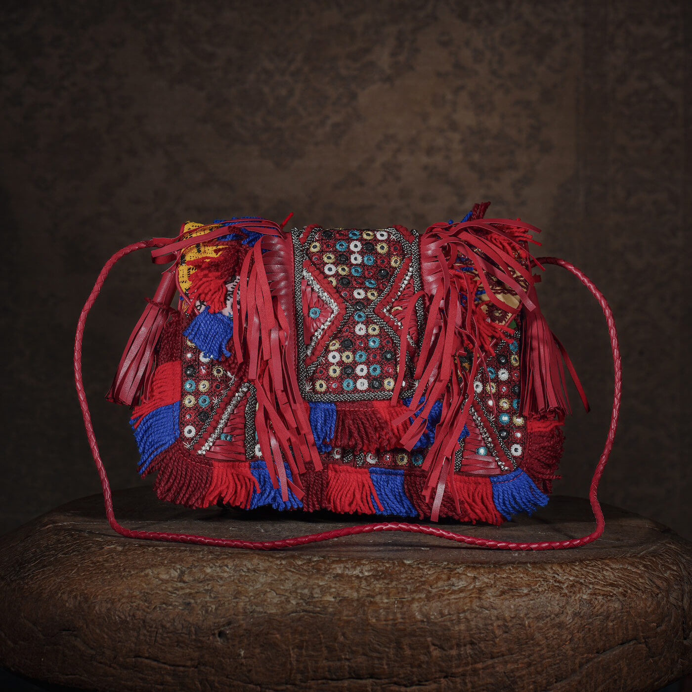 Burgundy Fringe Clutch 004
