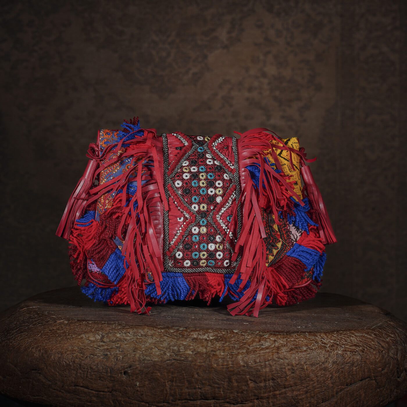 Burgundy Fringe Clutch 004