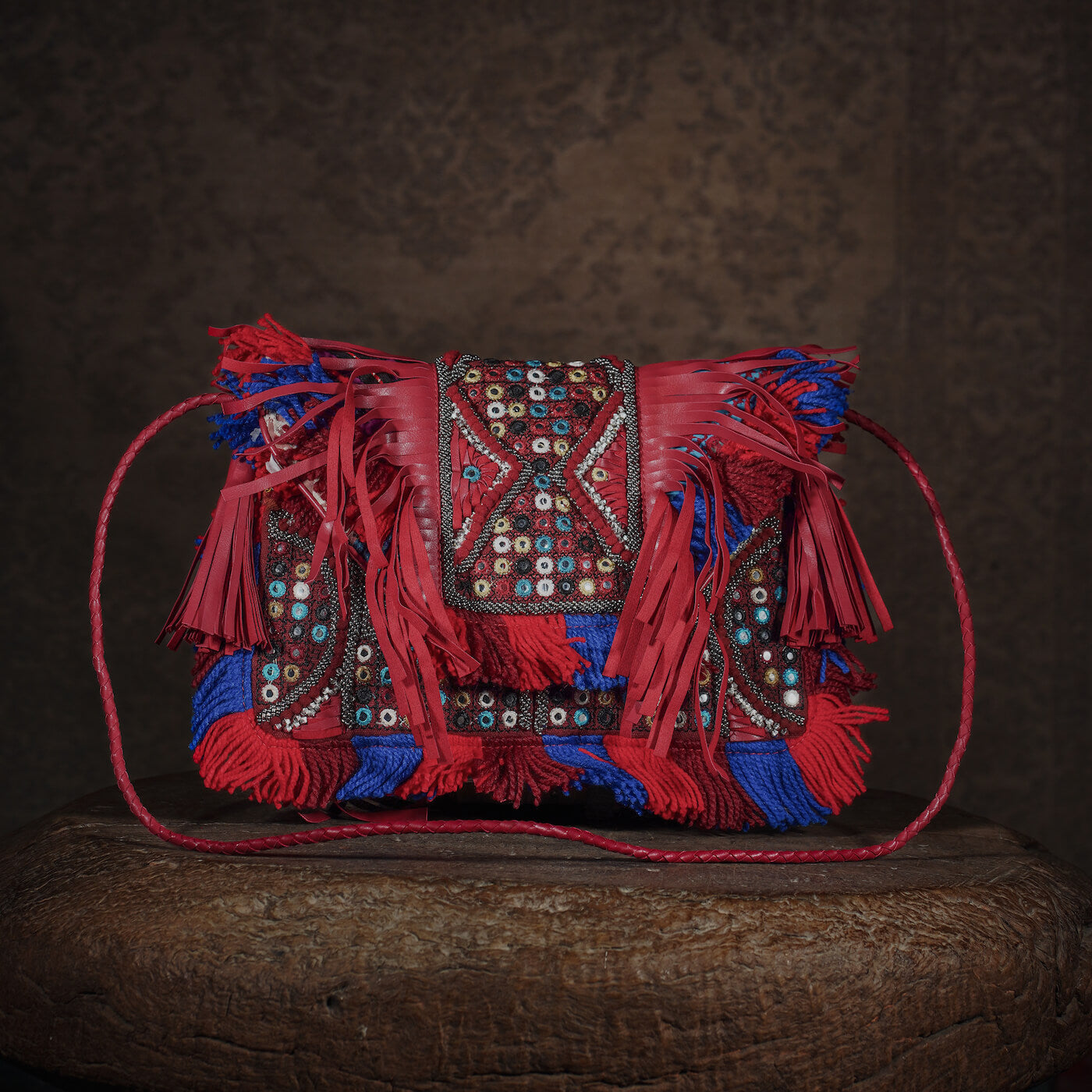 Burgundy Fringe Clutch 005