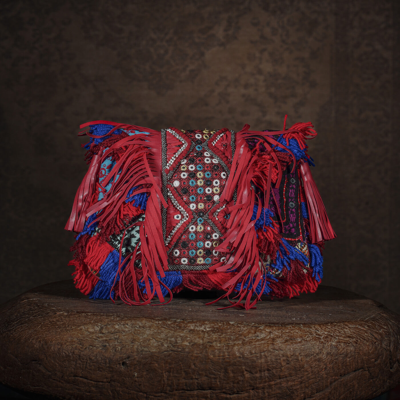 Burgundy Fringe Clutch 005