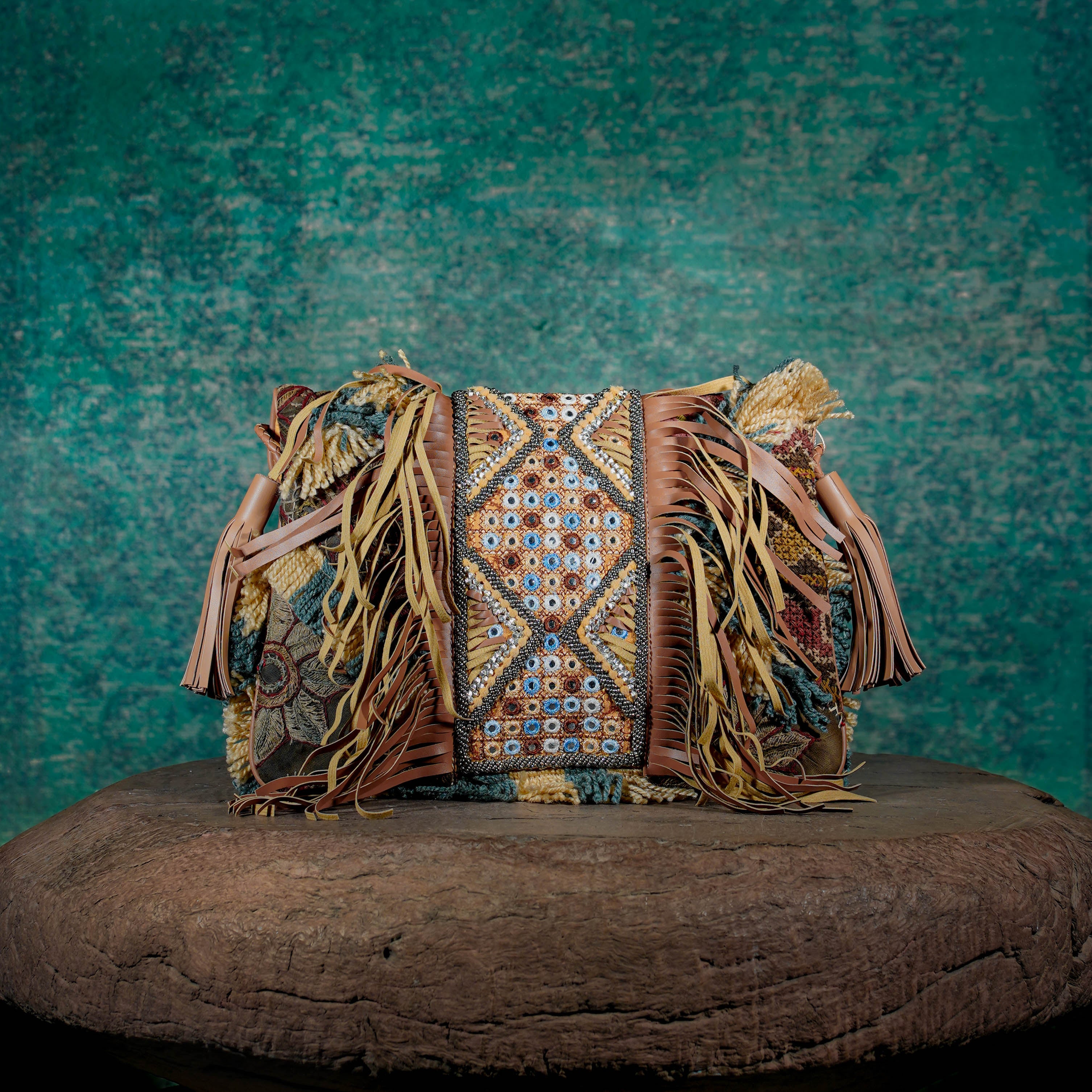 Beige Fringe Clutch 013