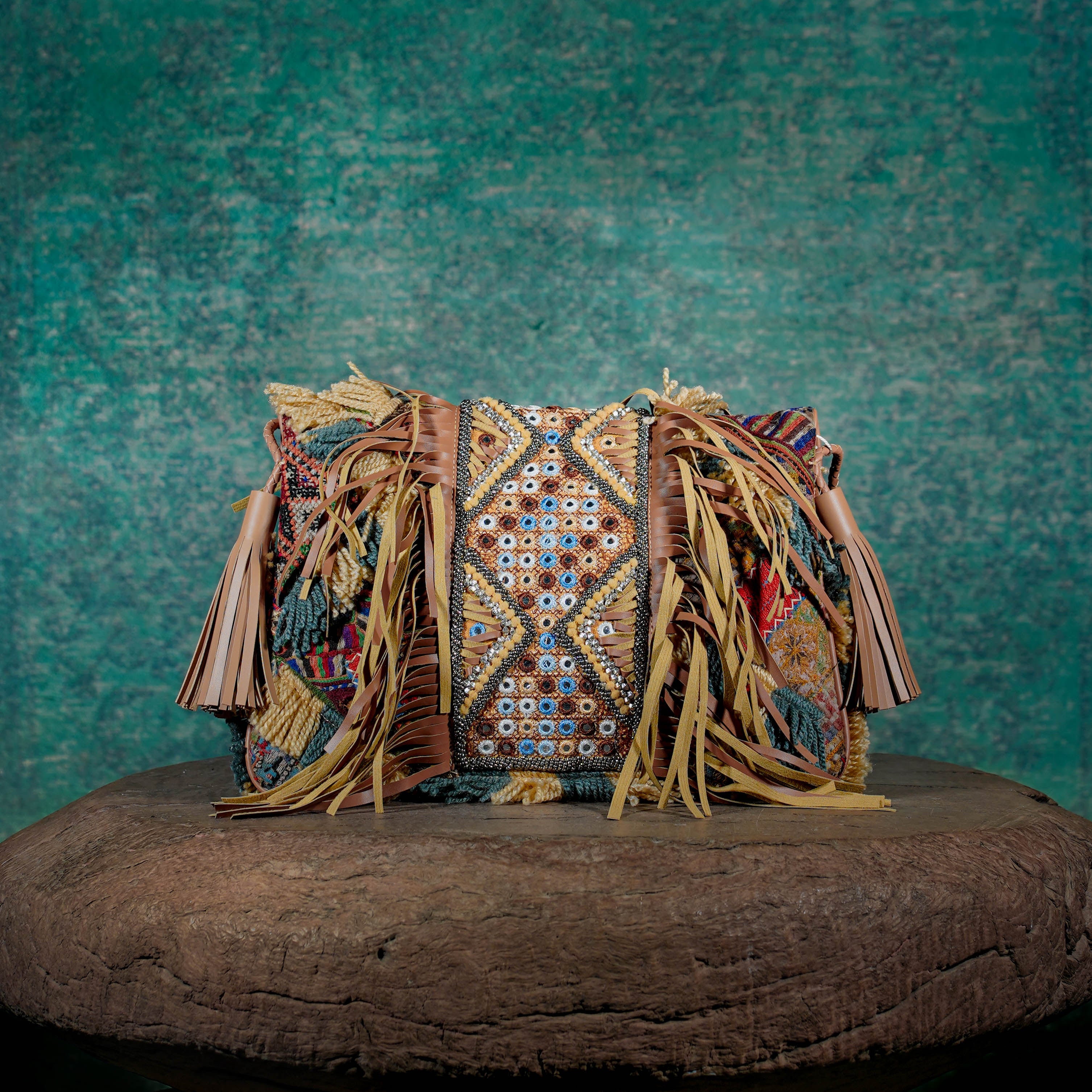 Beige Fringe Clutch 014