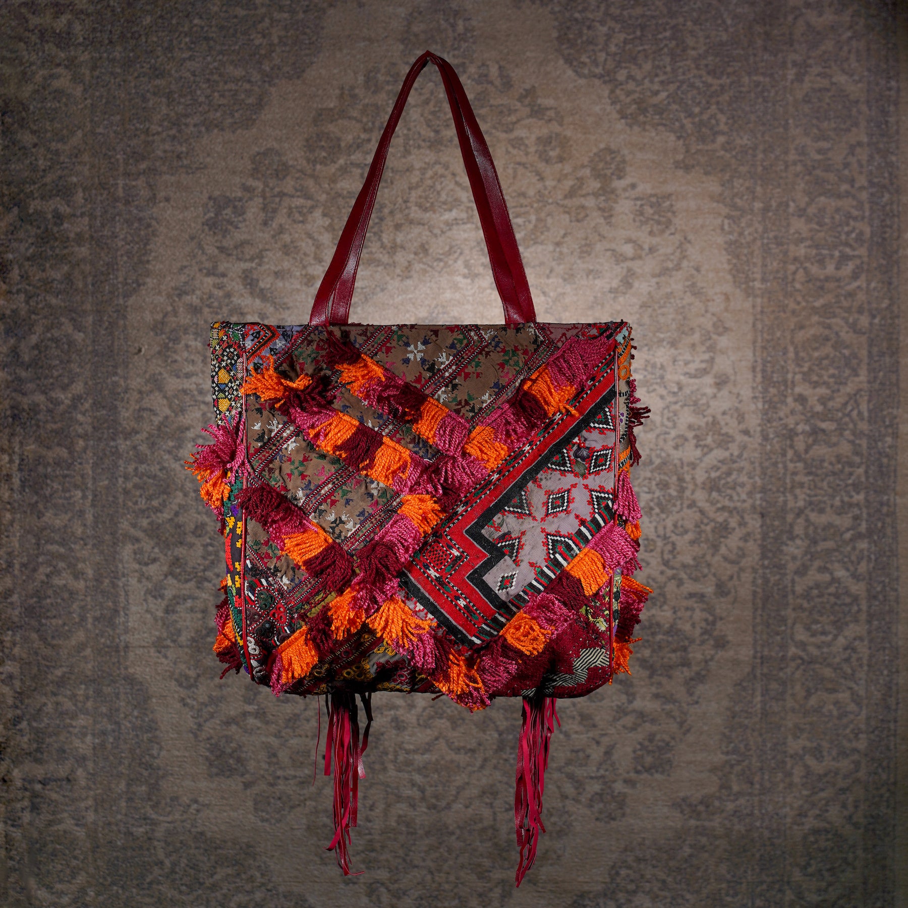 Burgundy Fringe Tote 004