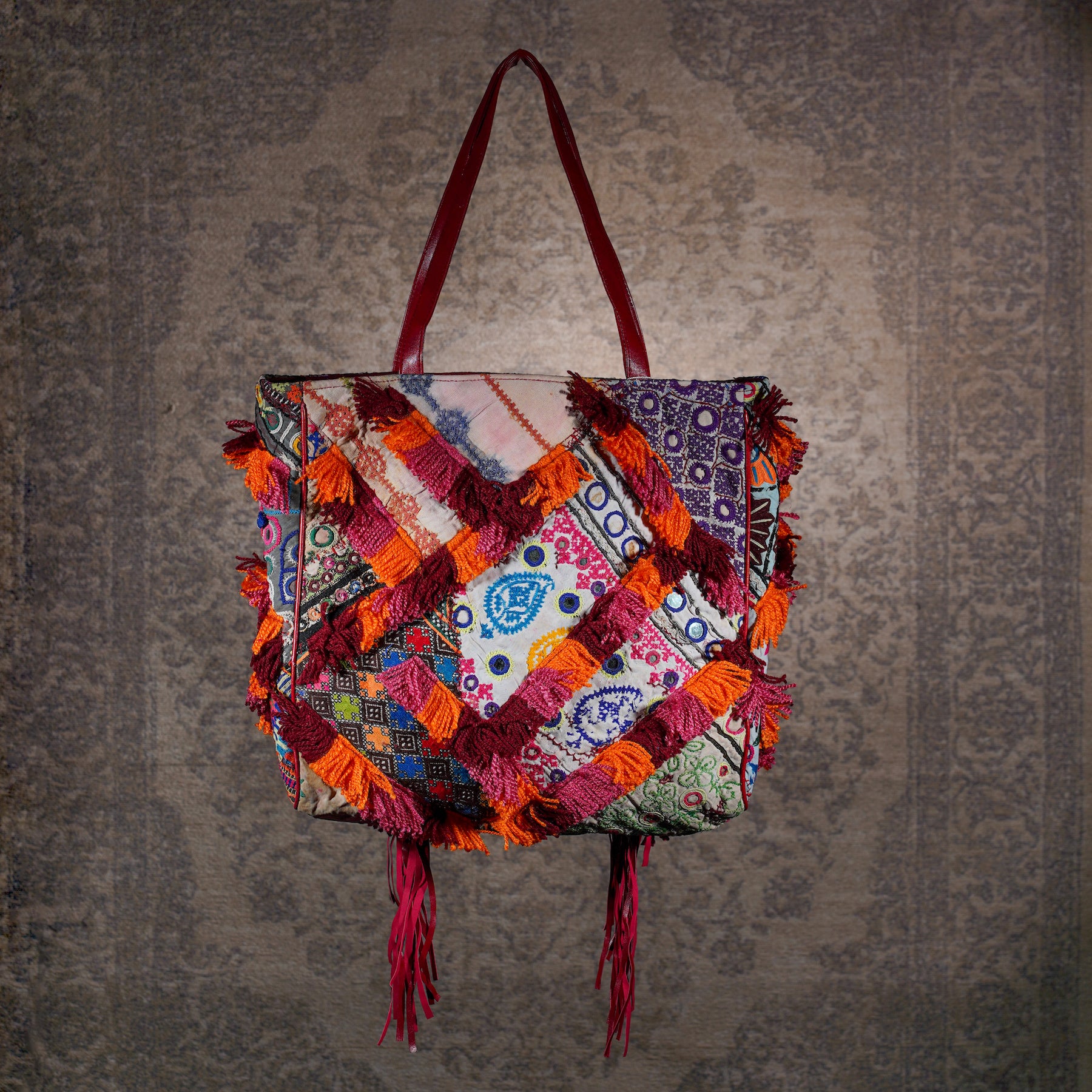 Burgundy Fringe Tote 005