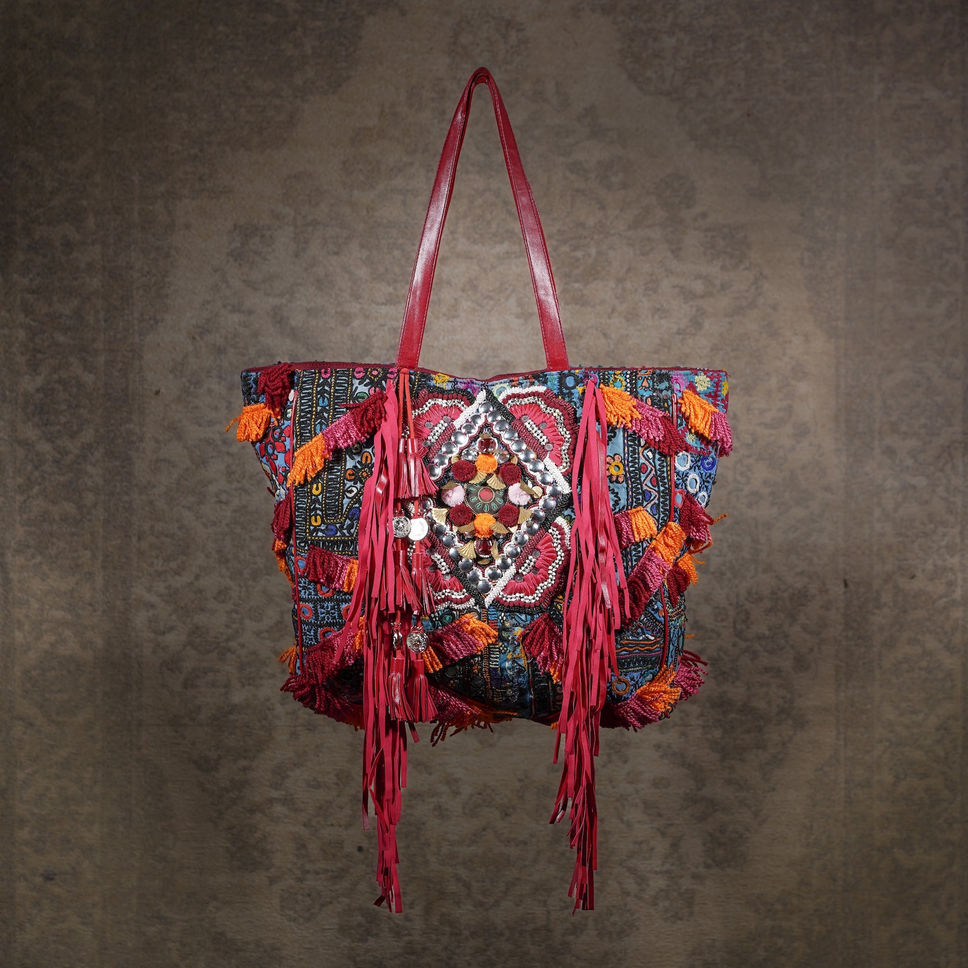 Burgundy Fringe Tote 007