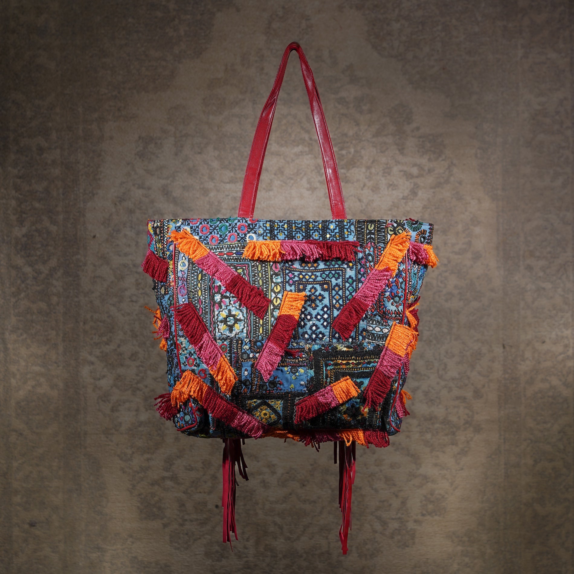 Burgundy Fringe Tote 007