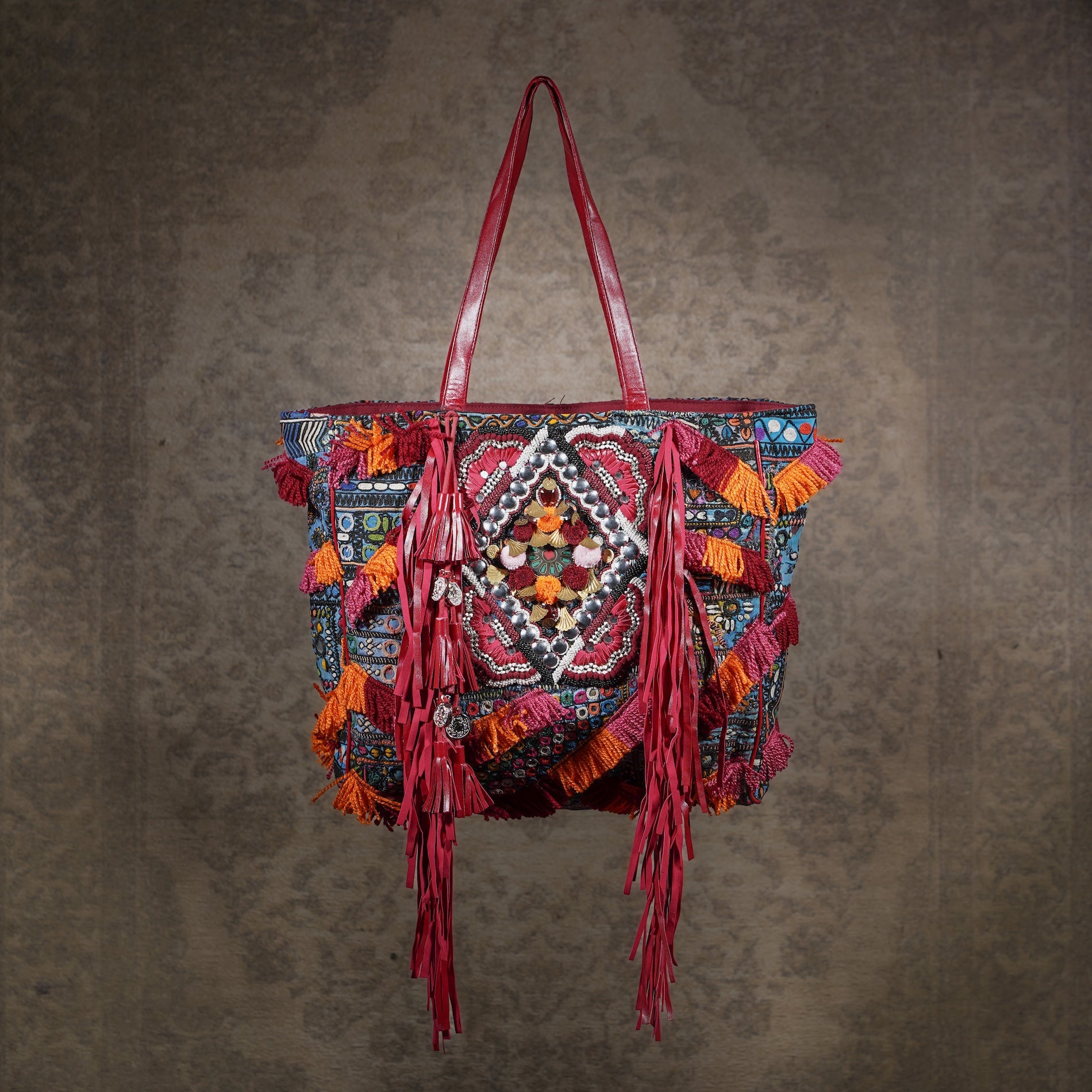 Burgundy Fringe Tote 008