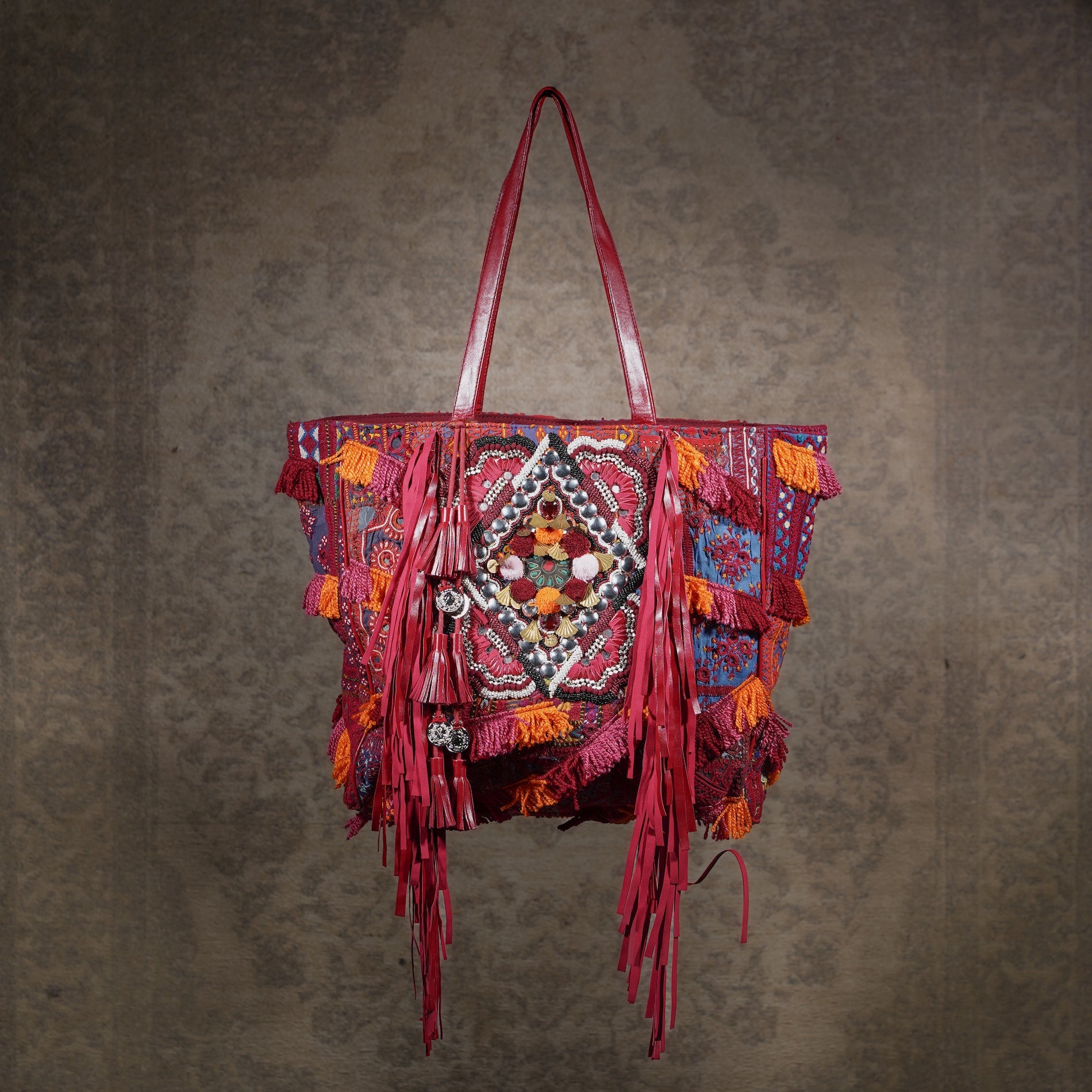 Burgundy Fringe Tote 009