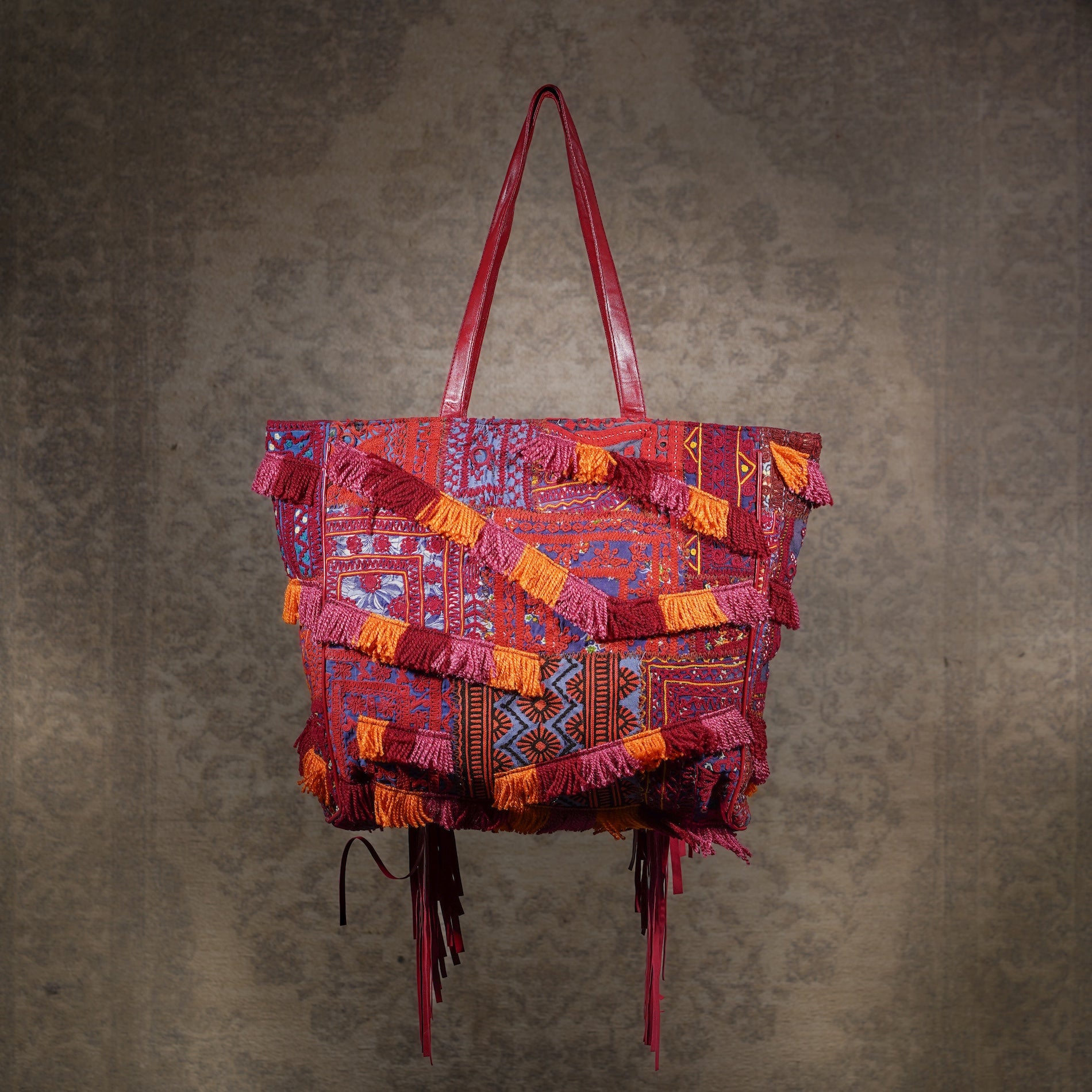 Burgundy Fringe Tote 009