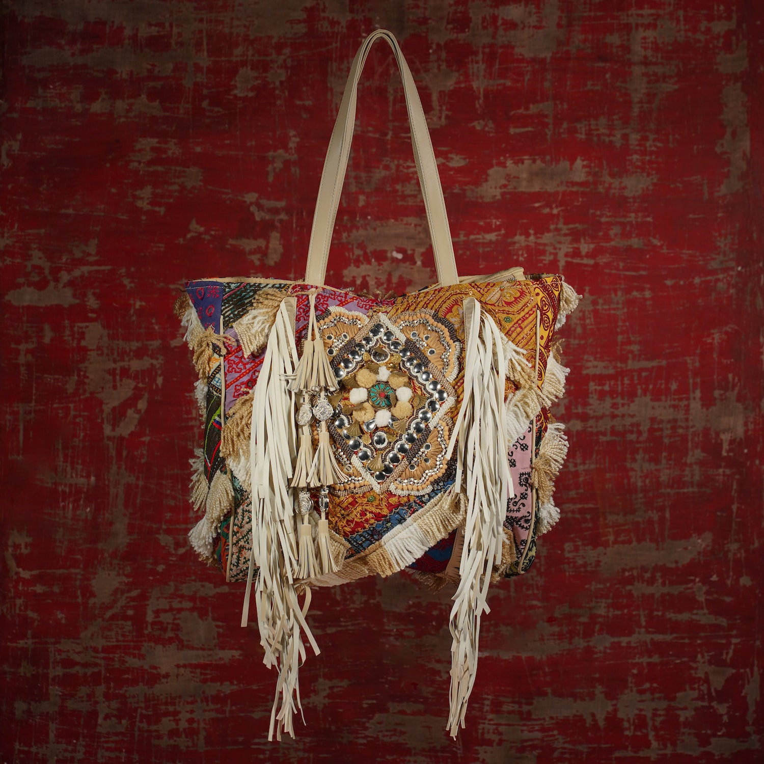 Cream Fringe Tote 001