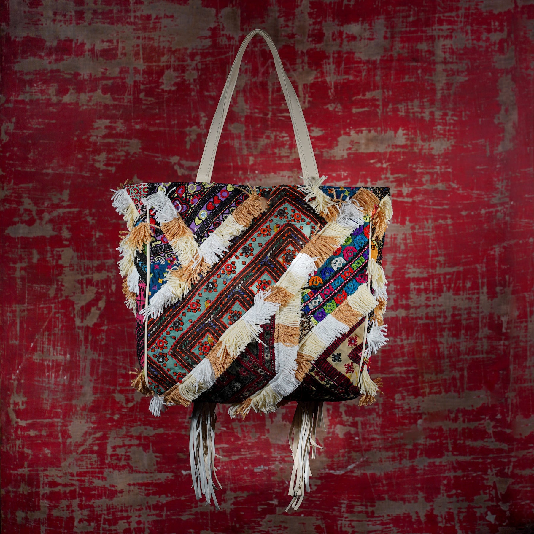 Cream Fringe Tote 005