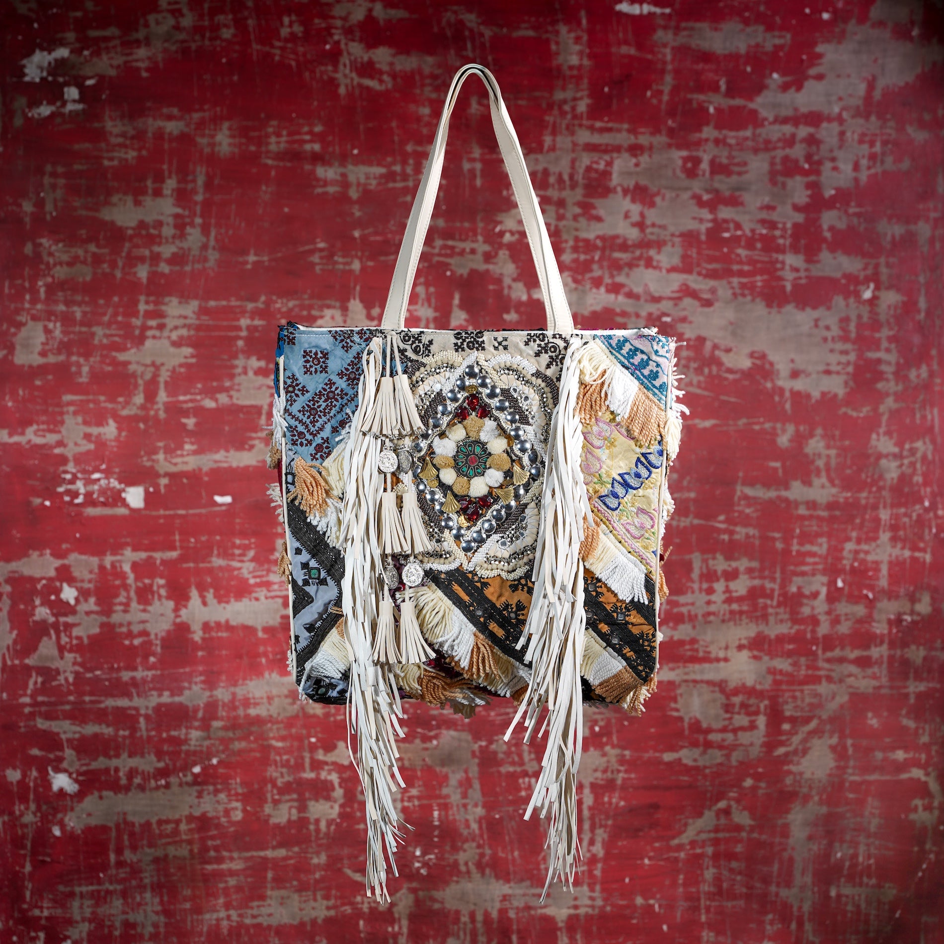 Cream Fringe Tote 007