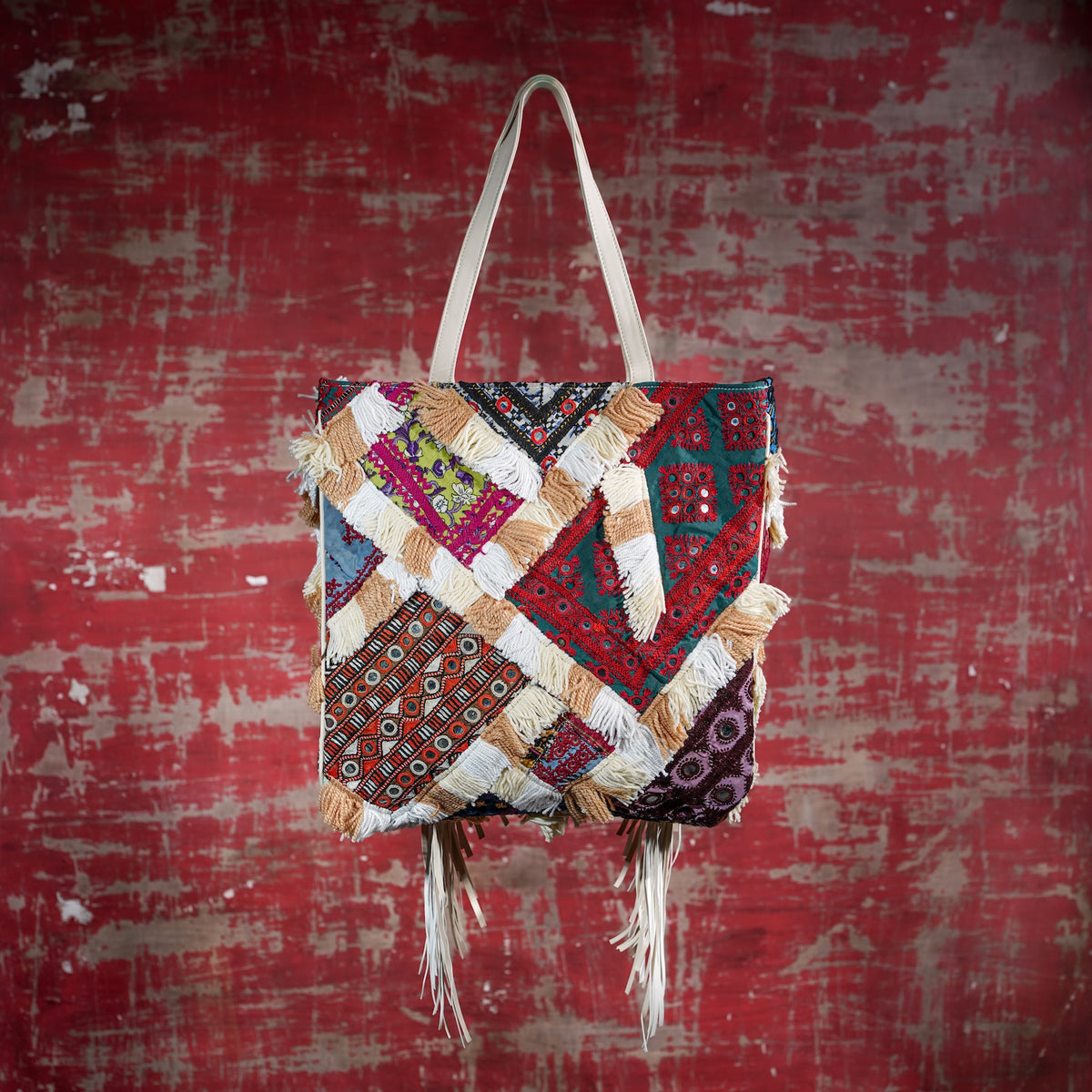 Cream Fringe Tote 007
