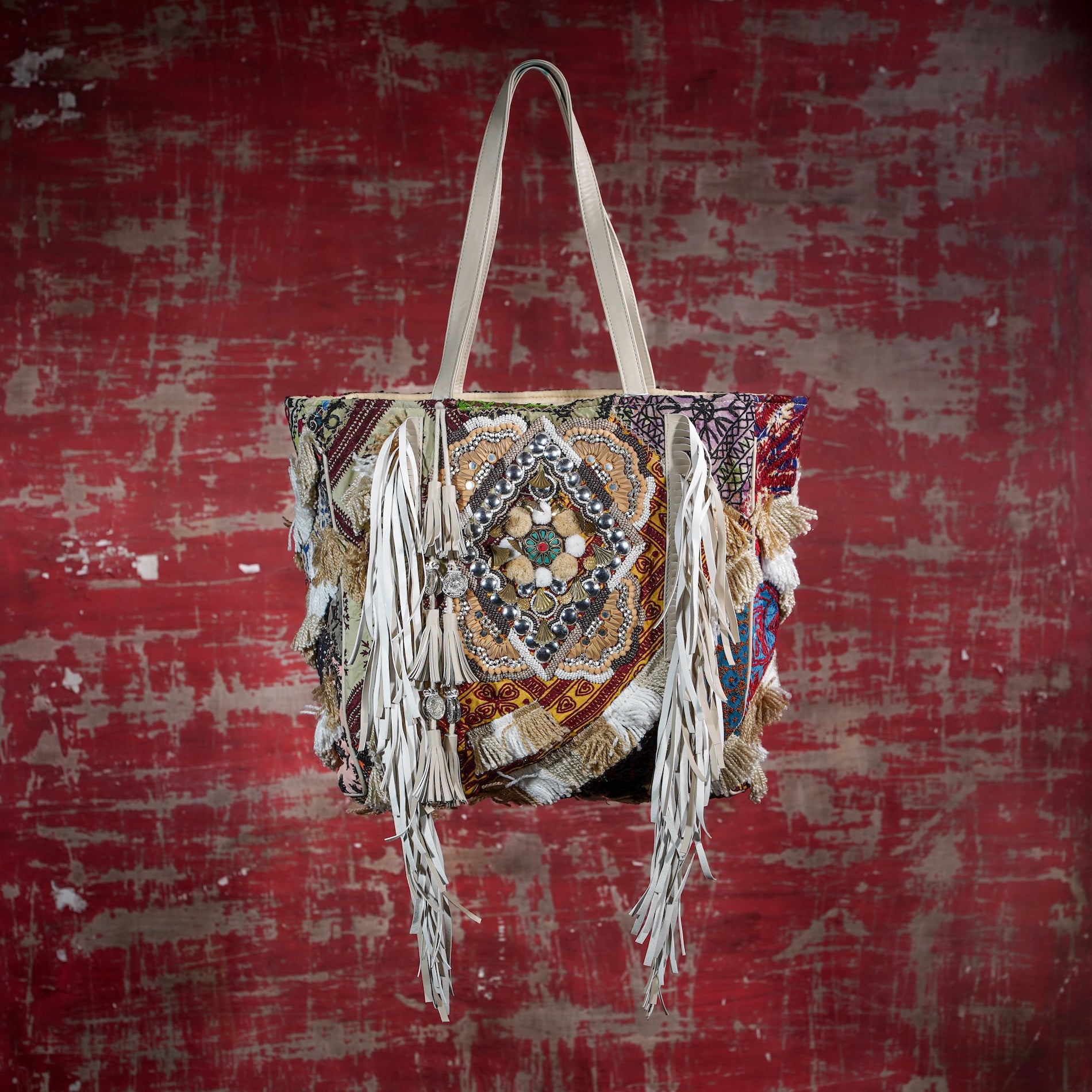 Cream Fringe Tote 010