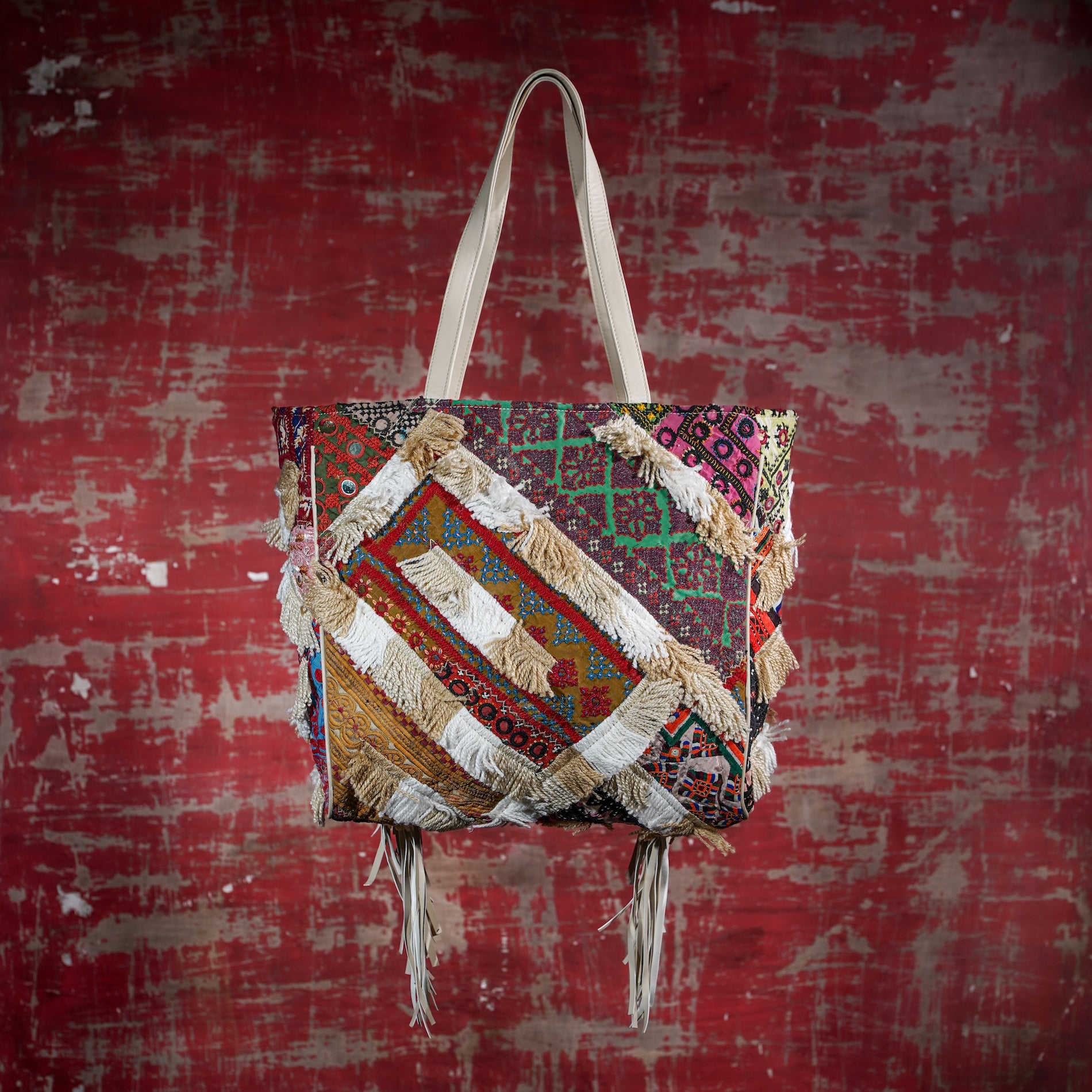 Cream Fringe Tote 010