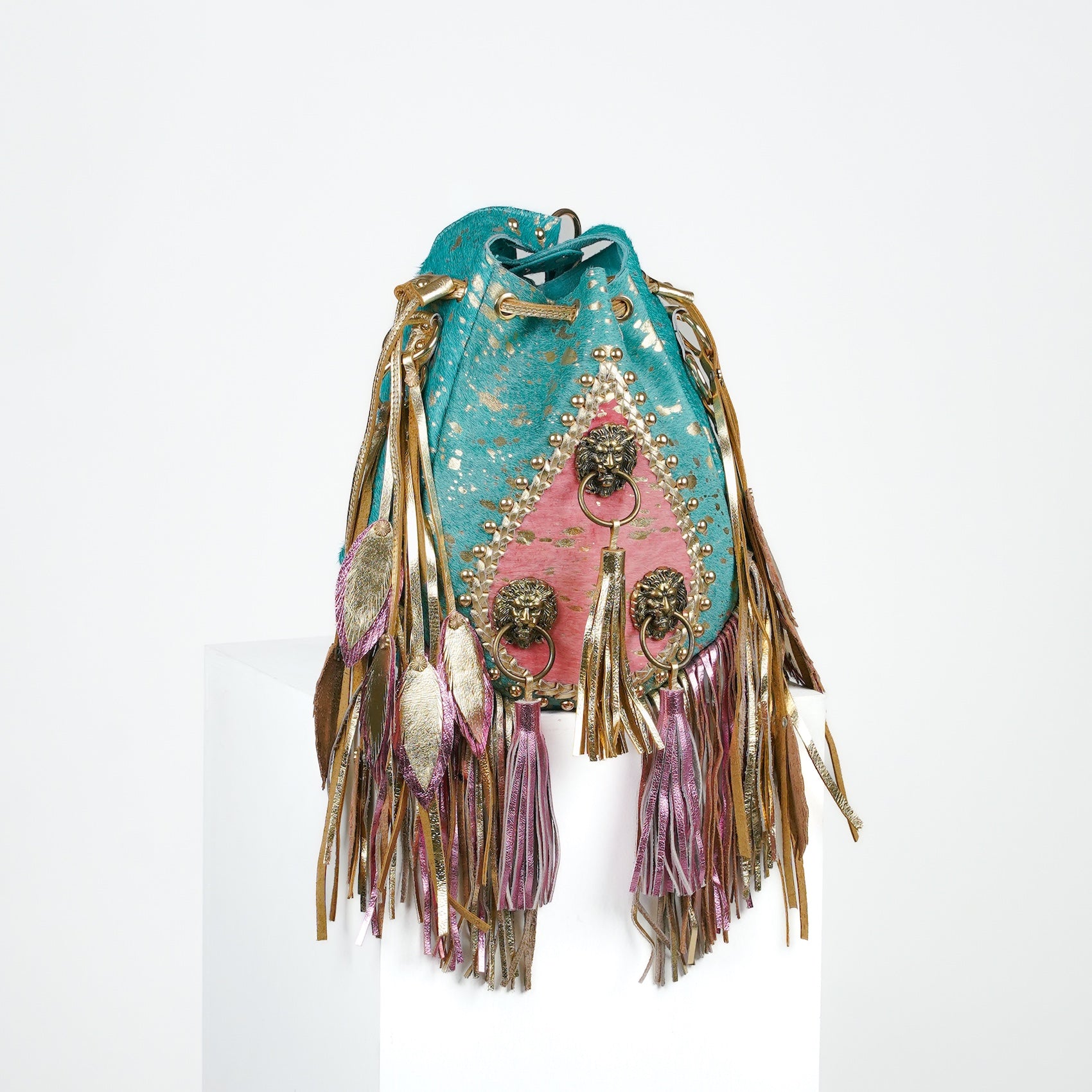 Turquoise Lion Bucket Bag
