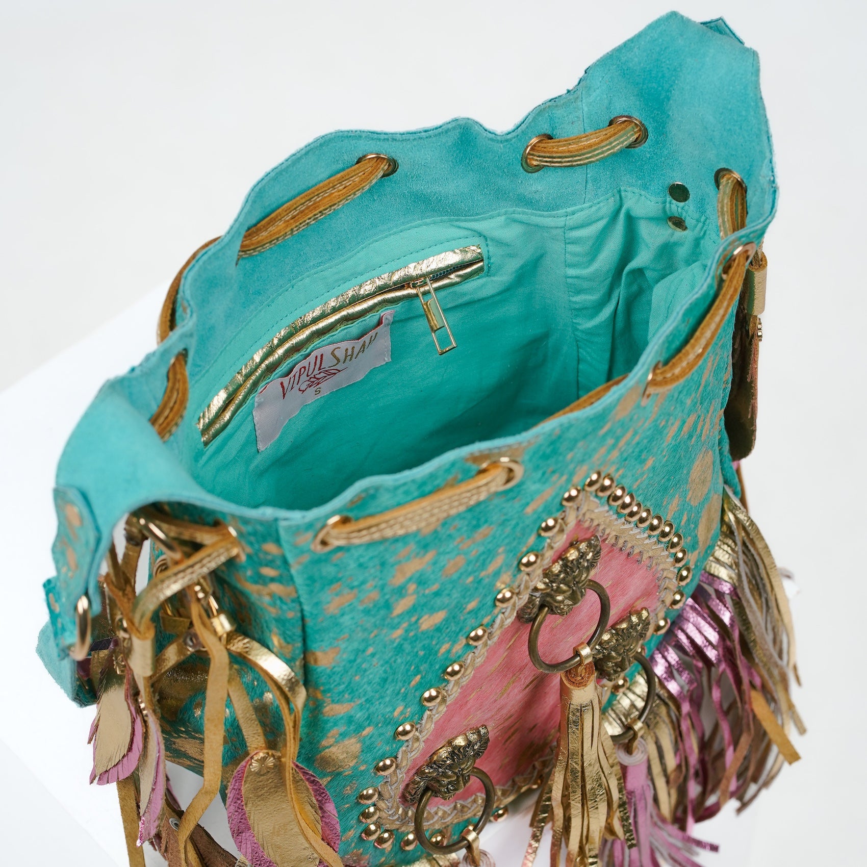 Turquoise Lion Bucket Bag