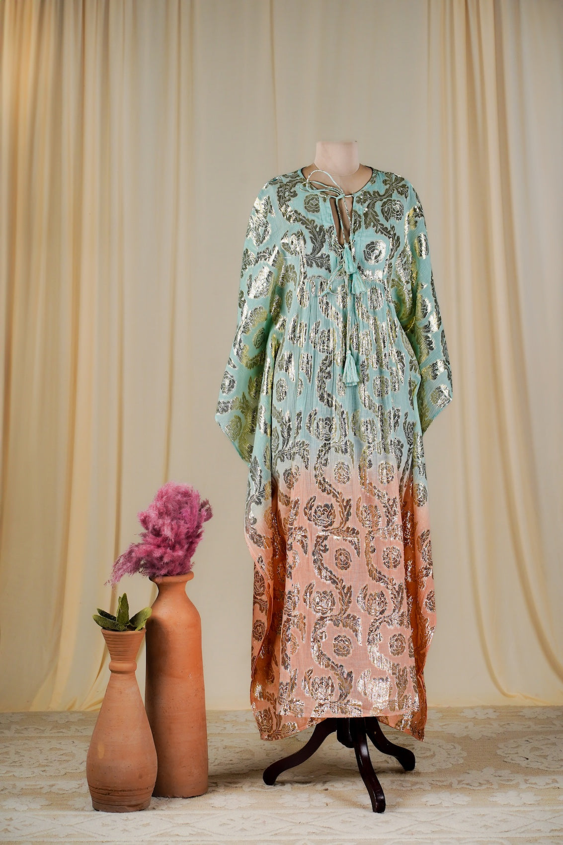 Aqua-Beige Ombre Kaftan