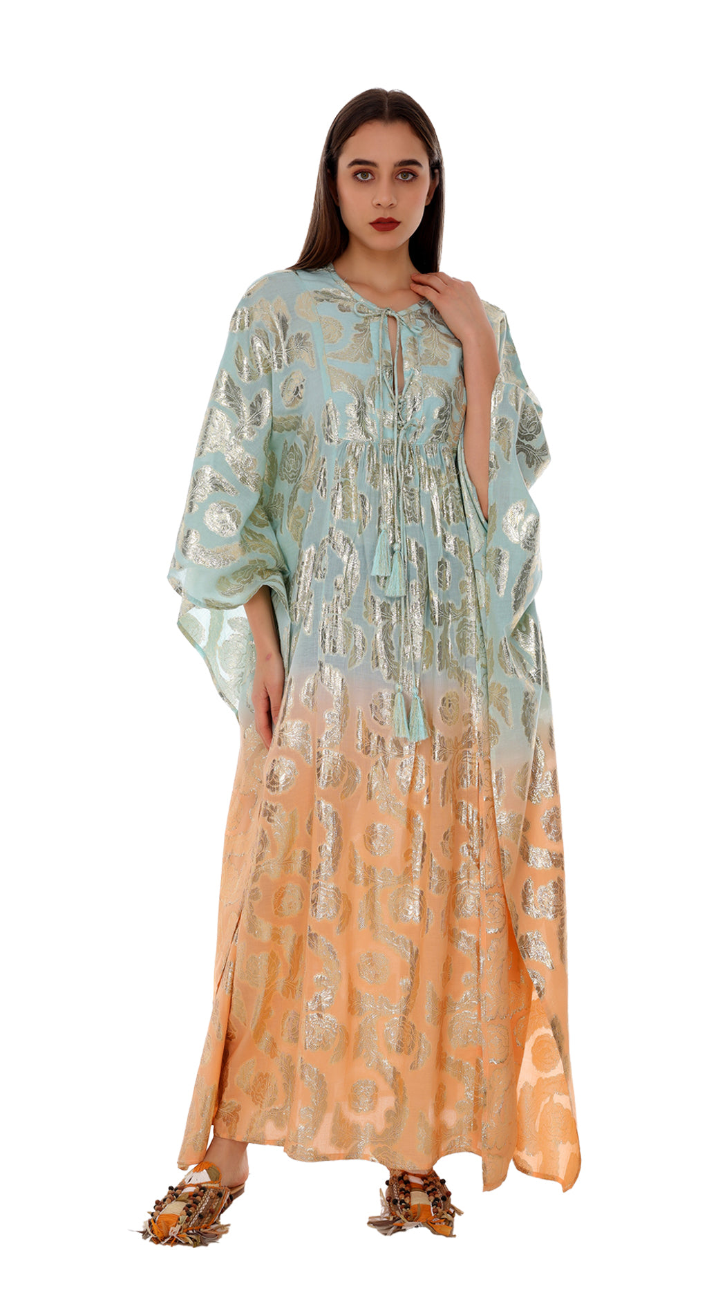 Aqua-Beige Ombre Kaftan