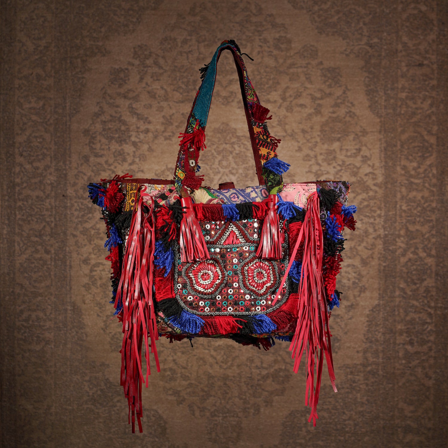 Burgundy Papaya Fringe Tote 002