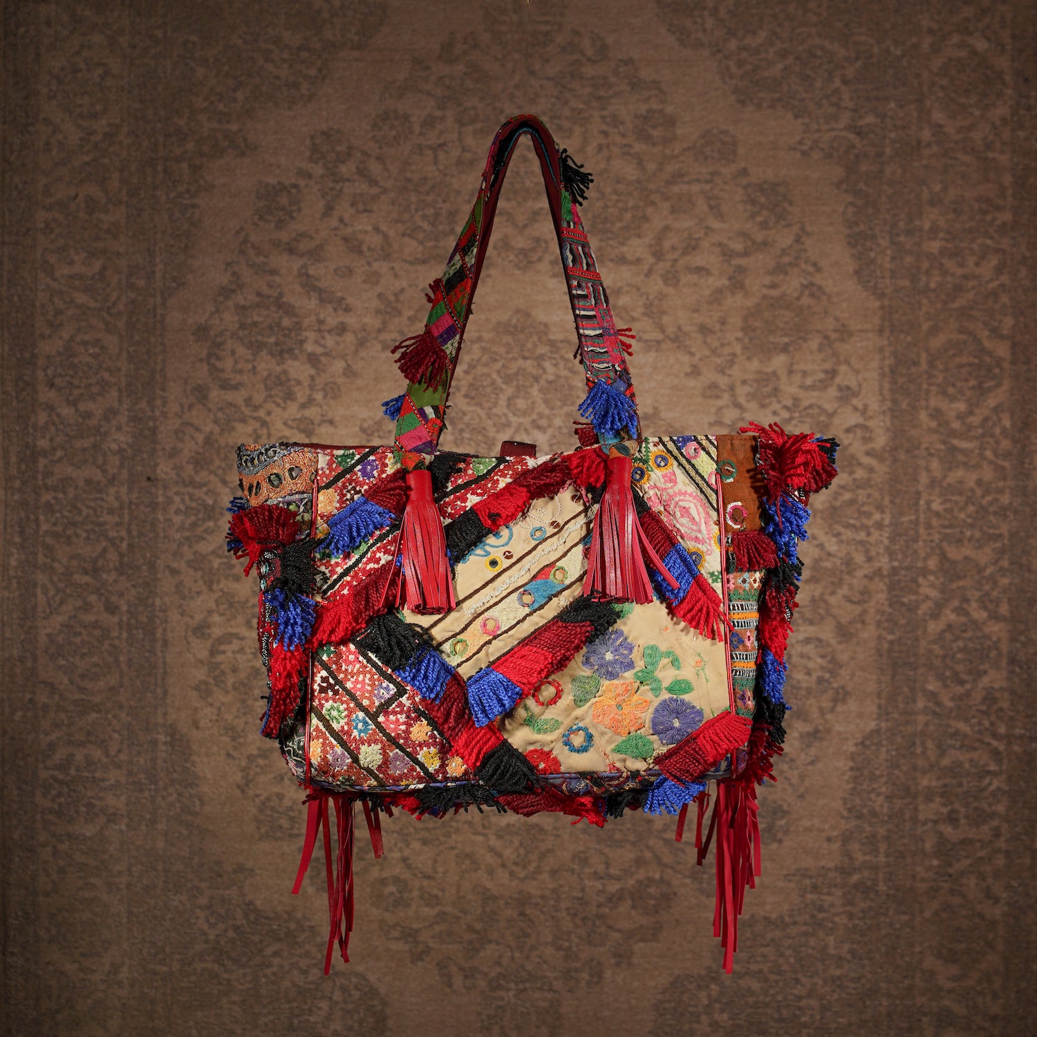 Burgundy Papaya Fringe Tote 002