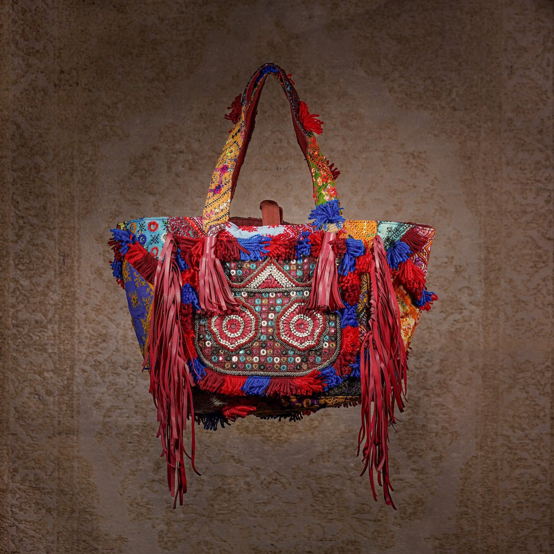 Burgundy Papaya Fringe Tote 012