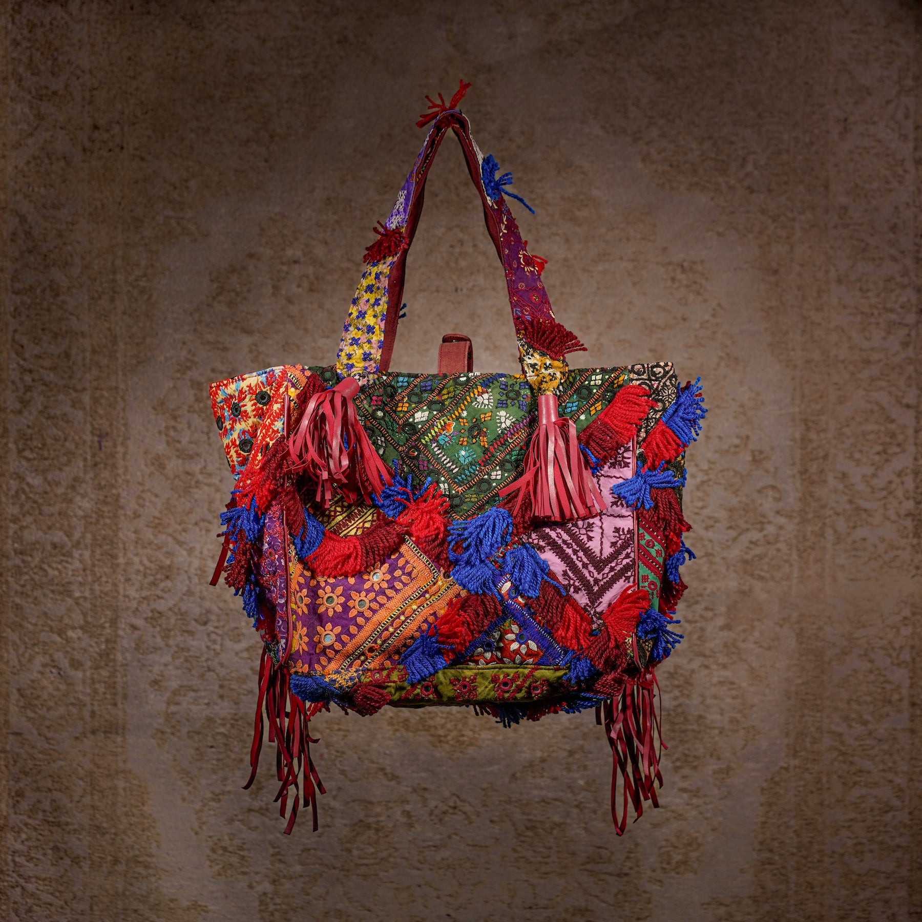 Burgundy Papaya Fringe Tote 013