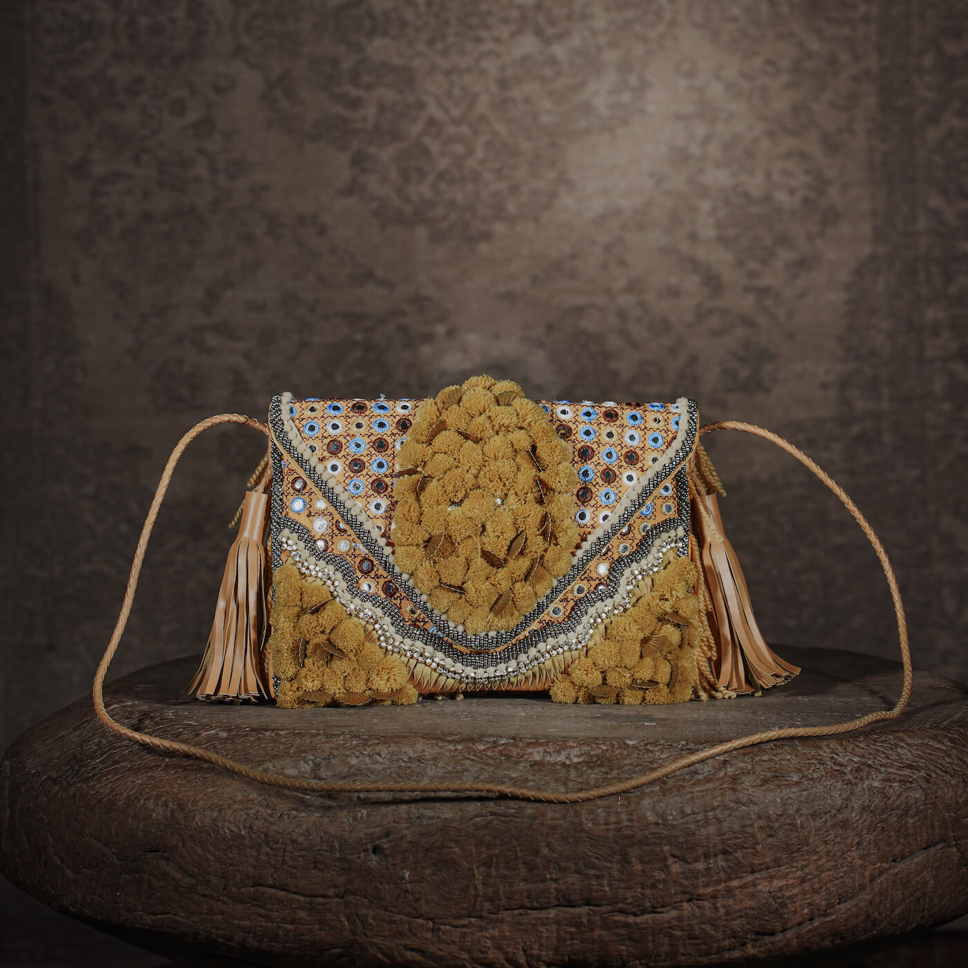 Pom Pom Clutch - Beige