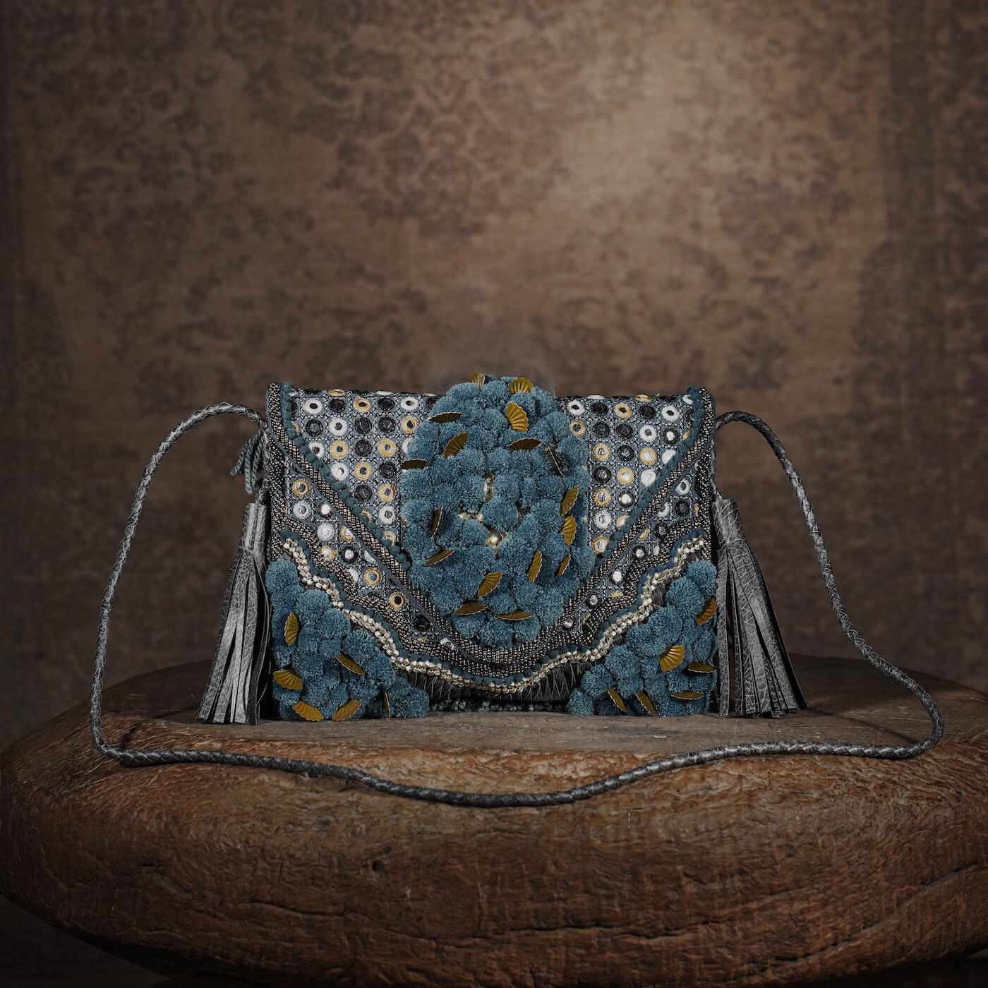 Pom Pom Clutch - Grey
