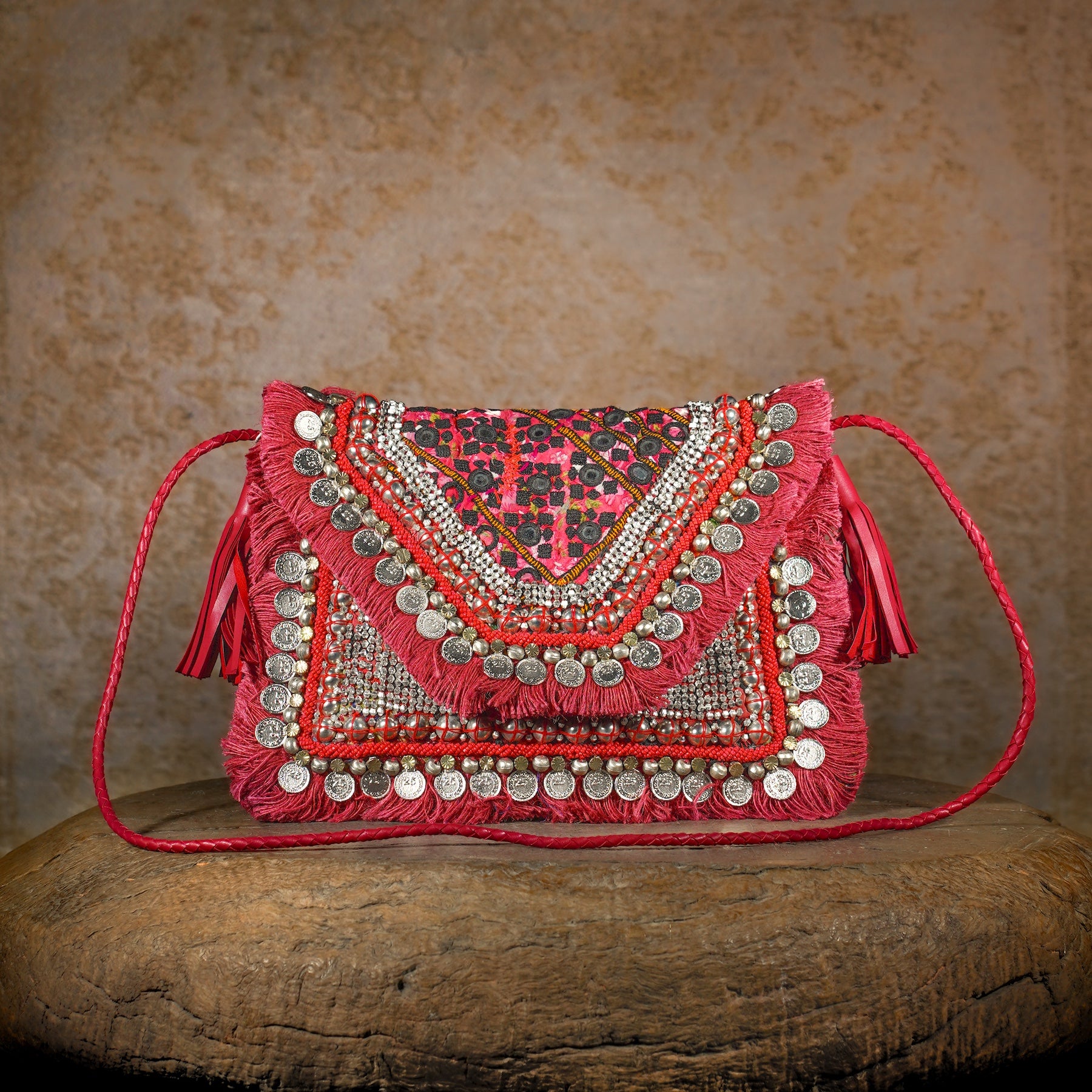 Burgundy Banjara Clutch 019